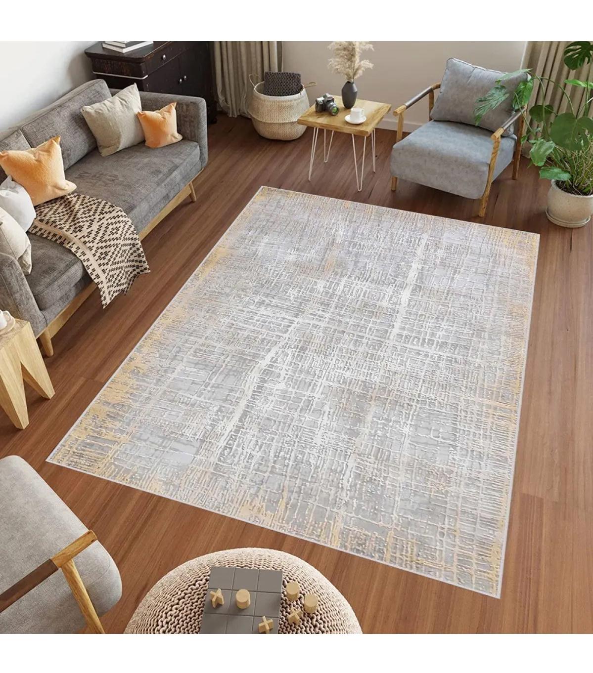 Rovigo Home RVG0445 Gri 8 mm Polyester Antibakteriyel-Leke Tutmaz-Toz Tutmaz Yıkanabilir İnce Kaymaz Dot Taban Dikdörtgen Makine Dokuma Salon Halısı 120x160 cm