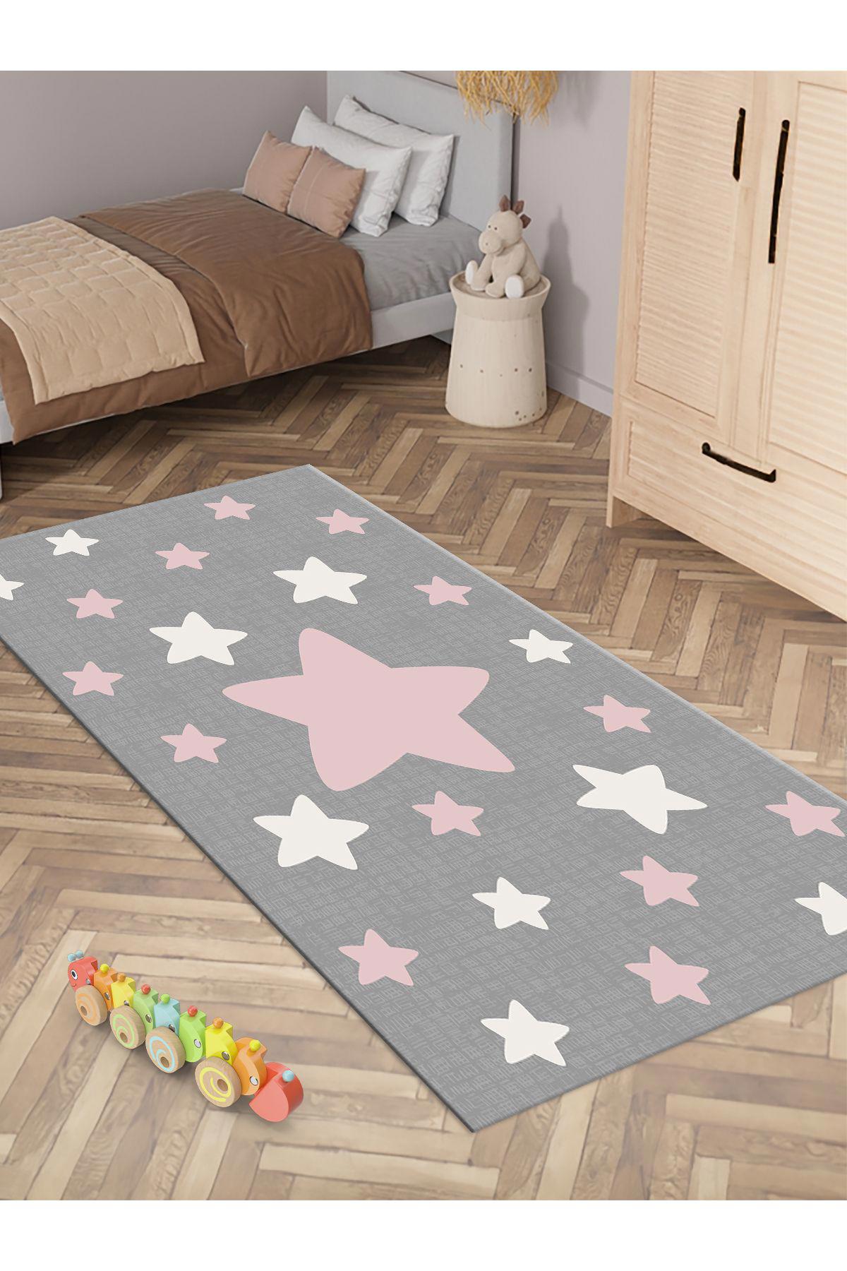 İnspira Çok Renkli 12 mm Polyester Antibakteriyel-Toz Tutmaz Yıkanabilir İnce Kaymaz Taban Dikdörtgen Makine Dokuma Çocuk Odası Halısı 80x150 cm