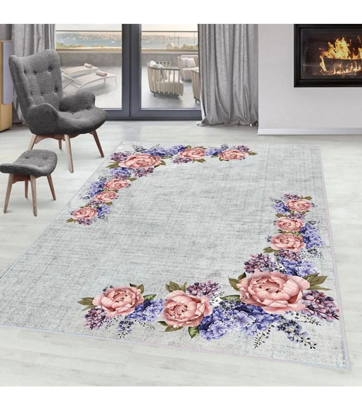 Rovigo Home RVG0004-SD428 Çok Renkli 8 mm Polyester Leke Tutmaz Yıkanabilir Orta Kaymaz Dot Taban Dikdörtgen Makine Dokuma Salon Halısı 160x235 cm