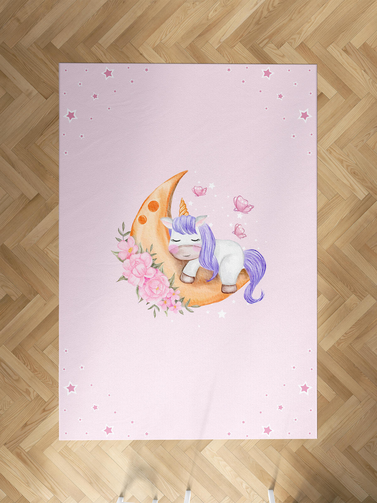 Mekta Home Ay-Unicorn Çok Renkli 10 mm Antibakteriyel Yıkanabilir İnce Kaymaz Dot Taban Dikdörtgen Makine Dokuma Çocuk Odası Halısı 200x200 cm