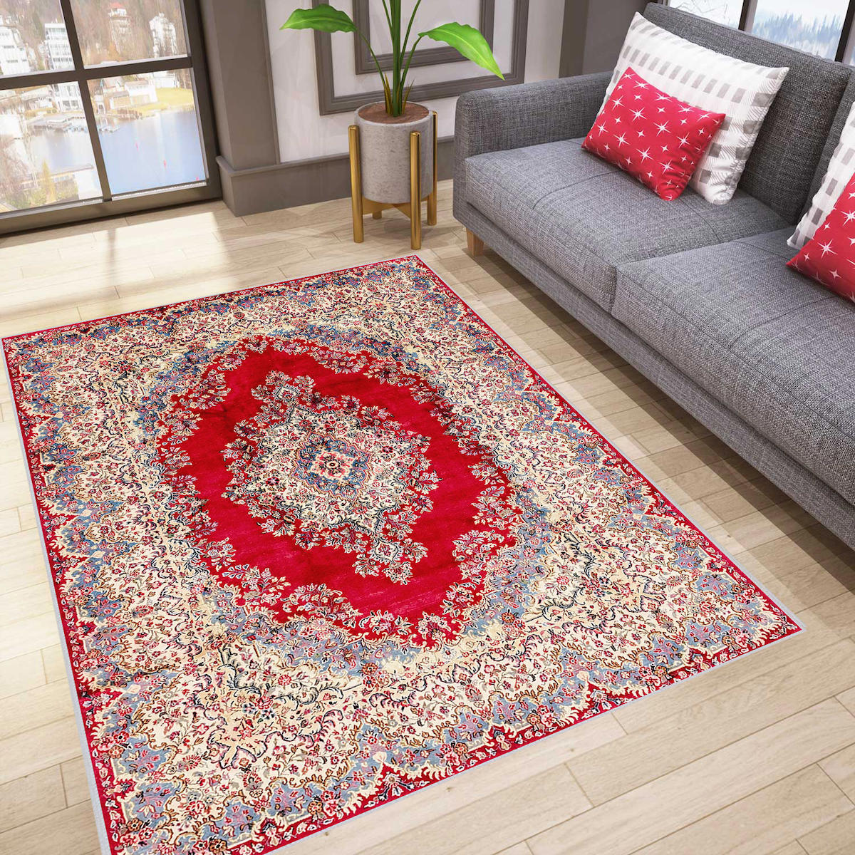 Rovigo Home RVG0782 Çok Renkli 8 mm Polyester Antibakteriyel-Leke Tutmaz-Toz Tutmaz Yıkanabilir İnce Kaymaz Dot Taban Dikdörtgen Makine Dokuma Salon Halısı 160x230 cm