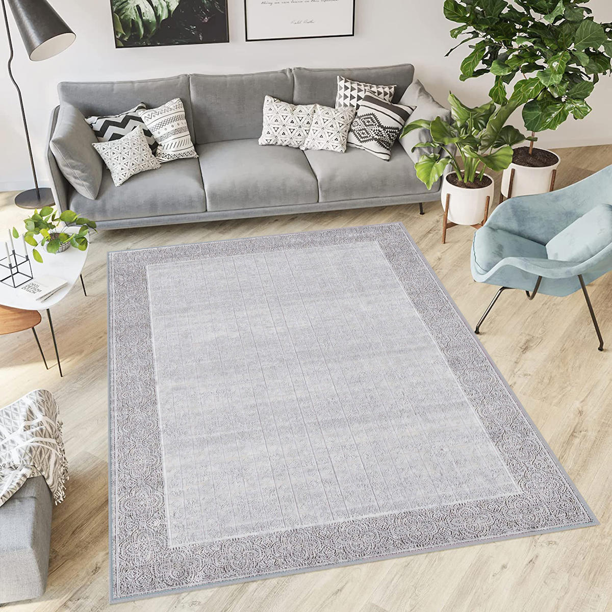 Rovigo Home RVG0569 Gri 8 mm Polyester Antibakteriyel-Leke Tutmaz-Toz Tutmaz Yıkanabilir İnce Kaymaz Dot Taban Dikdörtgen Makine Dokuma Salon Halısı 160x280 cm