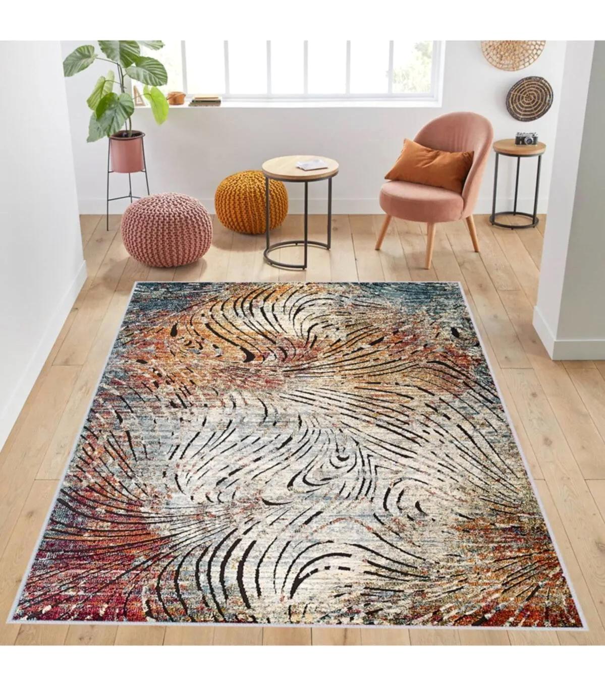 Rovigo Home RVG1746 Krem 8 mm Polyester Antibakteriyel-Leke Tutmaz-Toz Tutmaz Yıkanabilir İnce Kaymaz Dot Taban Dikdörtgen Makine Dokuma Salon Halısı 100x200 cm