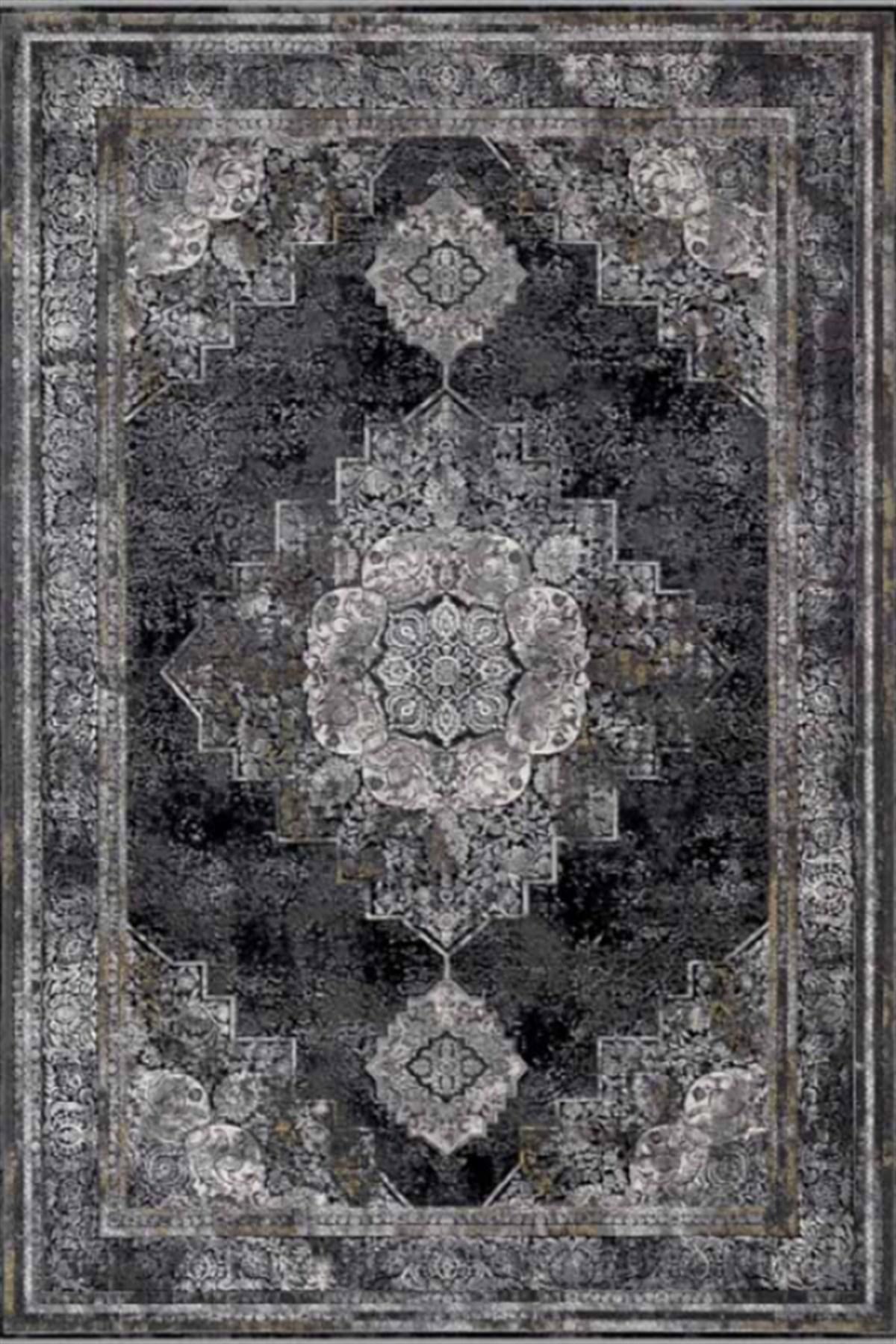 Dinarsu Arora 34678 Gri 11 mm Akrilik Silinebilir Yıkanabilir Orta Kaymaz Dikdörtgen Makine Dokuma Salon Halısı 100x150 cm