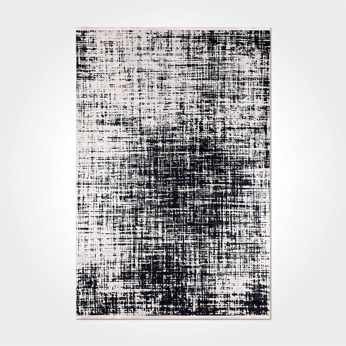 Crea Halı 2087PC Siyah Pamuk-Polyester Yıkanabilir İnce Kaymaz Soyut Temalı Dikdörtgen Makine Dokuma Salon Halısı 160x230 cm