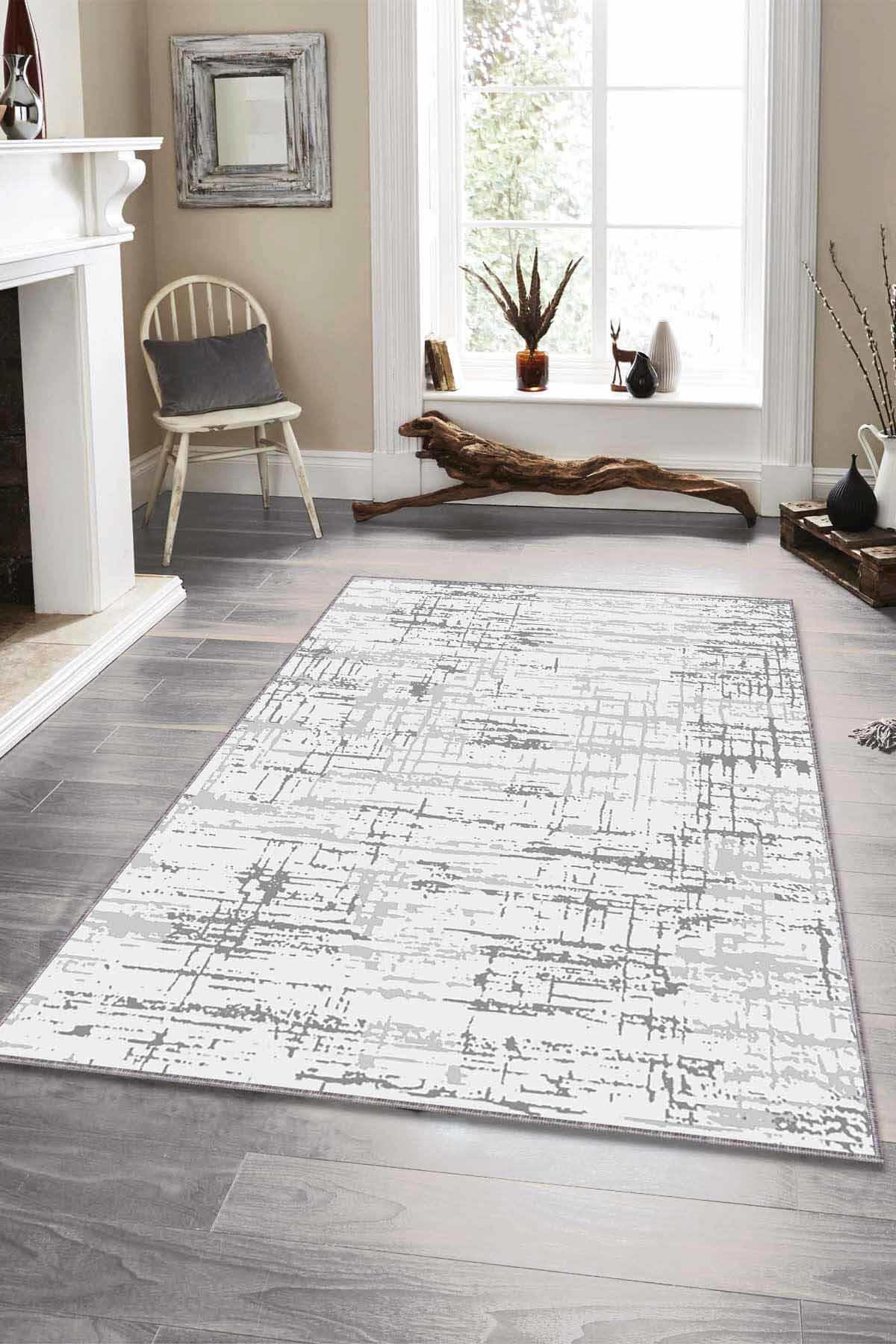 Viva Home ES01 Gri 7 mm Mikropolyester Toz Tutmaz Yıkanabilir İnce Kaymaz Dot Taban Dikdörtgen Makine Dokuma Salon Halısı 70x70 cm