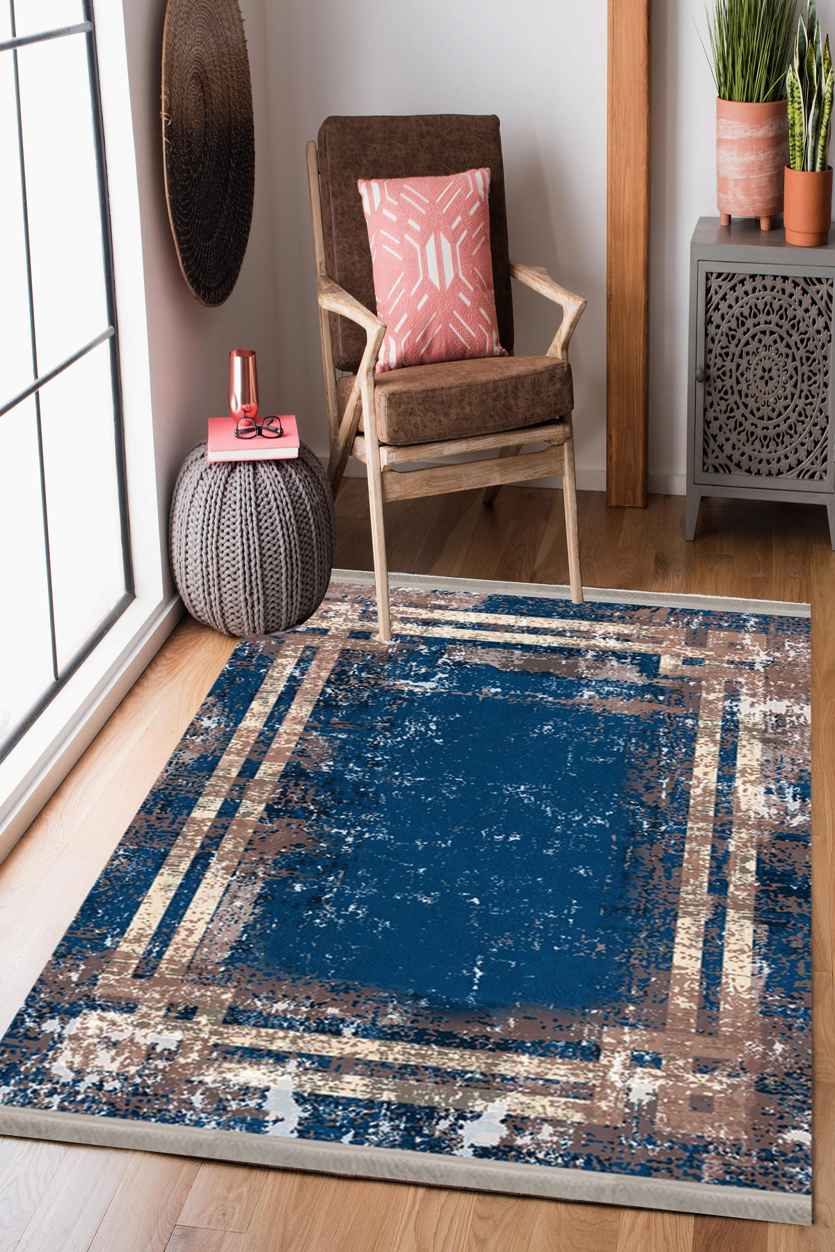Homier Collection H-DK-5091A Çok Renkli 7 mm Pamuk Antibakteriyel Yıkanabilir Orta Kaymaz Dot Taban Dikdörtgen Makine Dokuma Salon Halısı 160x230 cm