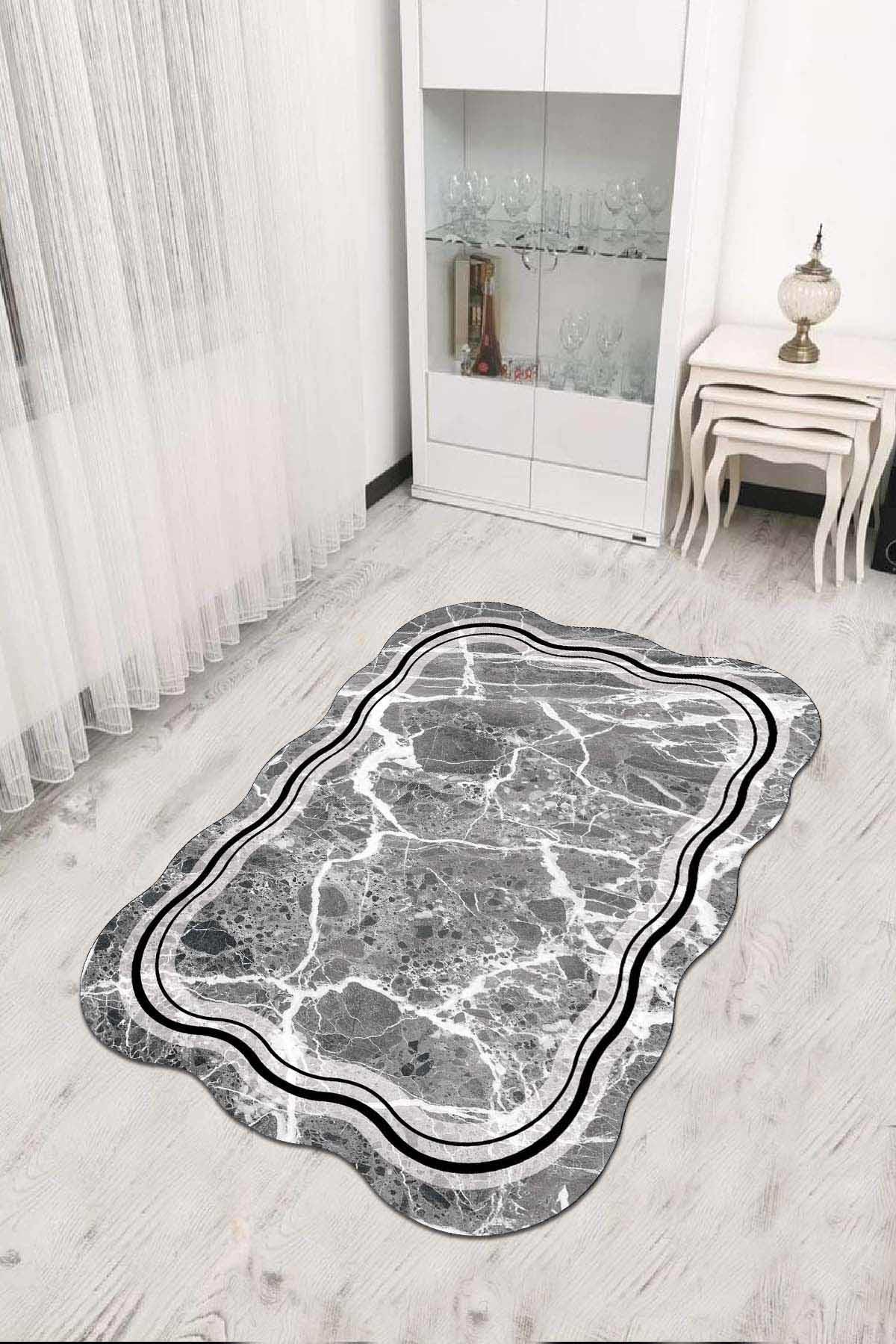Viva Home RV307 Gri 7 mm Mikropolyester Toz Tutmaz Yıkanabilir İnce Kaymaz Dot Taban Dikdörtgen Makine Dokuma Salon Halısı 80x300 cm