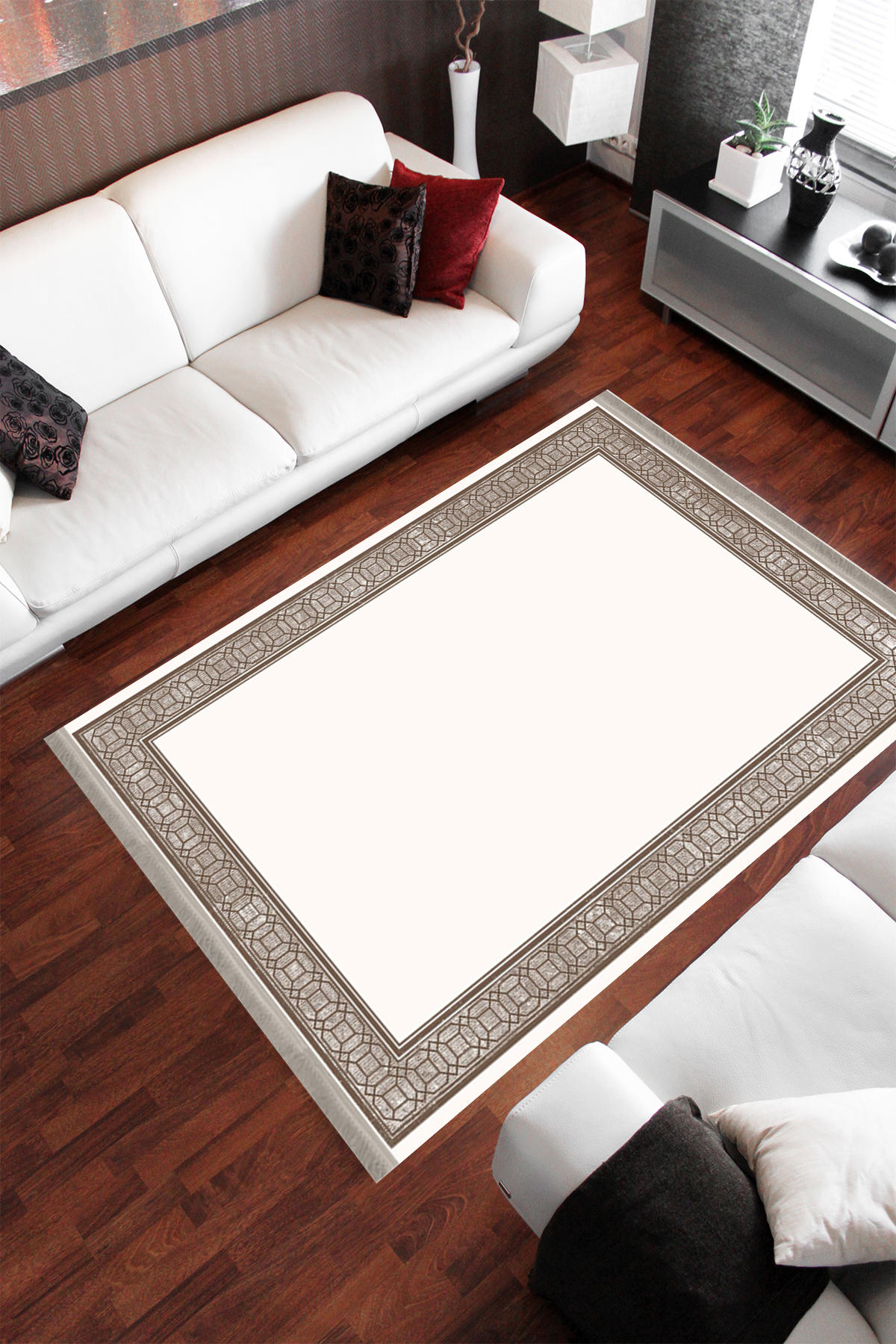 Homier Collection H-MD-0087F Krem 7 mm Pamuk Antibakteriyel Yıkanabilir Orta Kaymaz Dot Taban Dikdörtgen Makine Dokuma Salon Halısı 160x233 cm