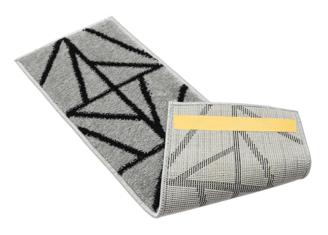 Glary Home GH39A-BGRY-GRY7 Gri-Siyah 3 mm Polipropilen Yıkanabilir İnce Kaymaz Lateks Taban Geometrik Dikdörtgen Makine Dokuma Merdiven Halısı 80x500 cm