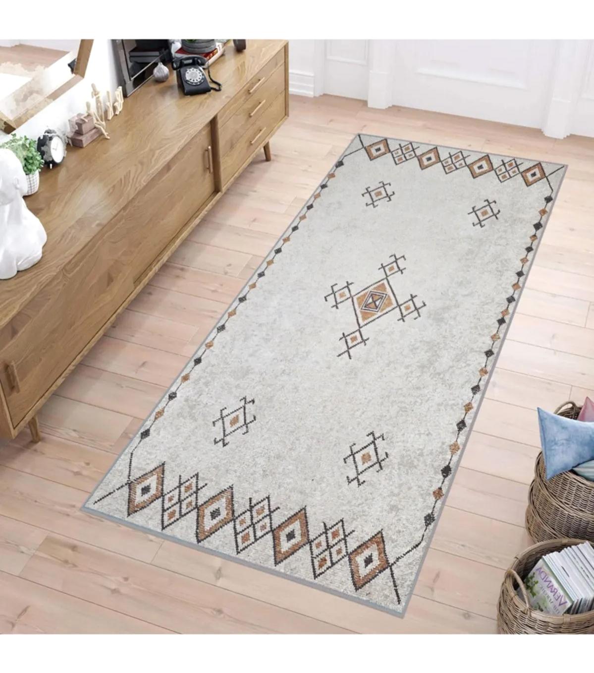 Rovigo Home RVG1796 Gri 8 mm Polyester Antibakteriyel-Leke Tutmaz-Toz Tutmaz Yıkanabilir İnce Kaymaz Dot Taban Dikdörtgen Makine Dokuma Salon Halısı 160x250 cm