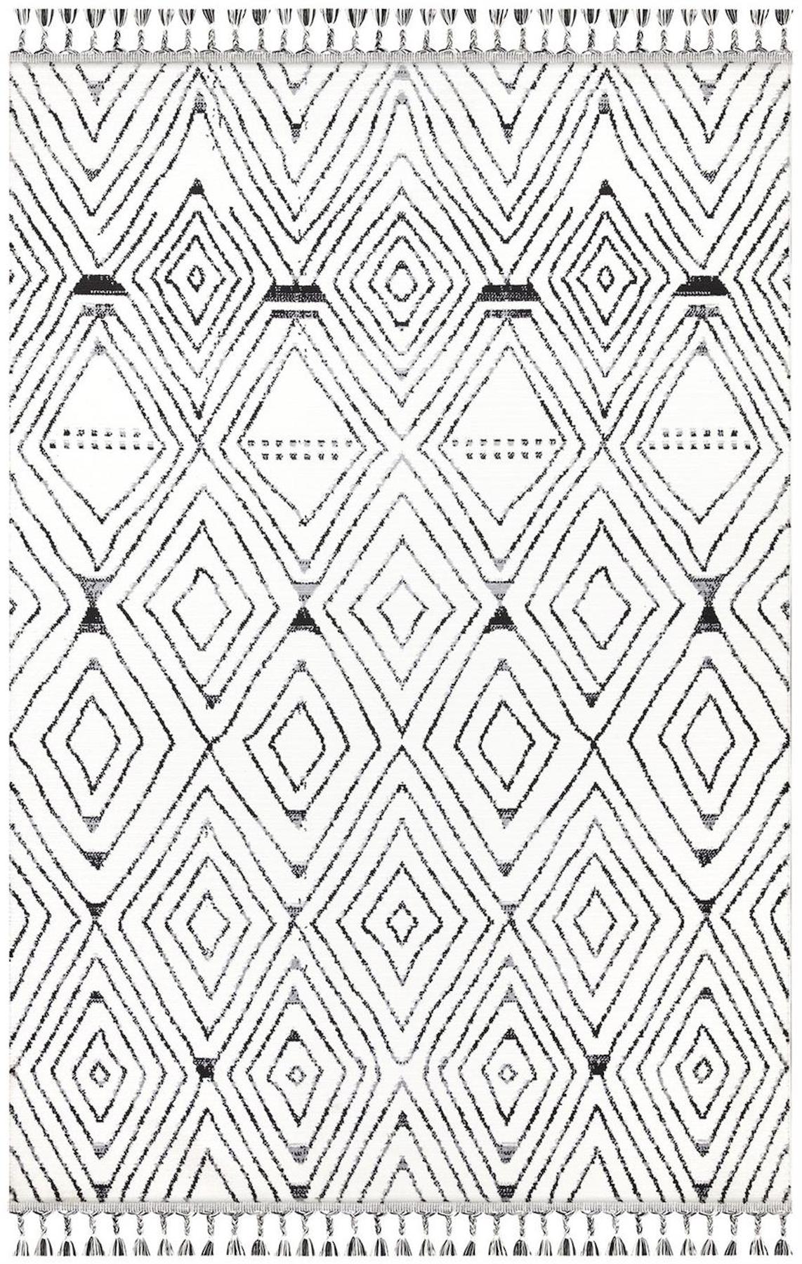İpek Mekik Halı Morah 16709 Beyaz 10 mm Polyester Yıkanabilir Orta Kaymaz Pamuk Taban Dikdörtgen Makine Dokuma Antre-Çocuk Odası-Salon-Yatak Odası Halısı 100x200 cm