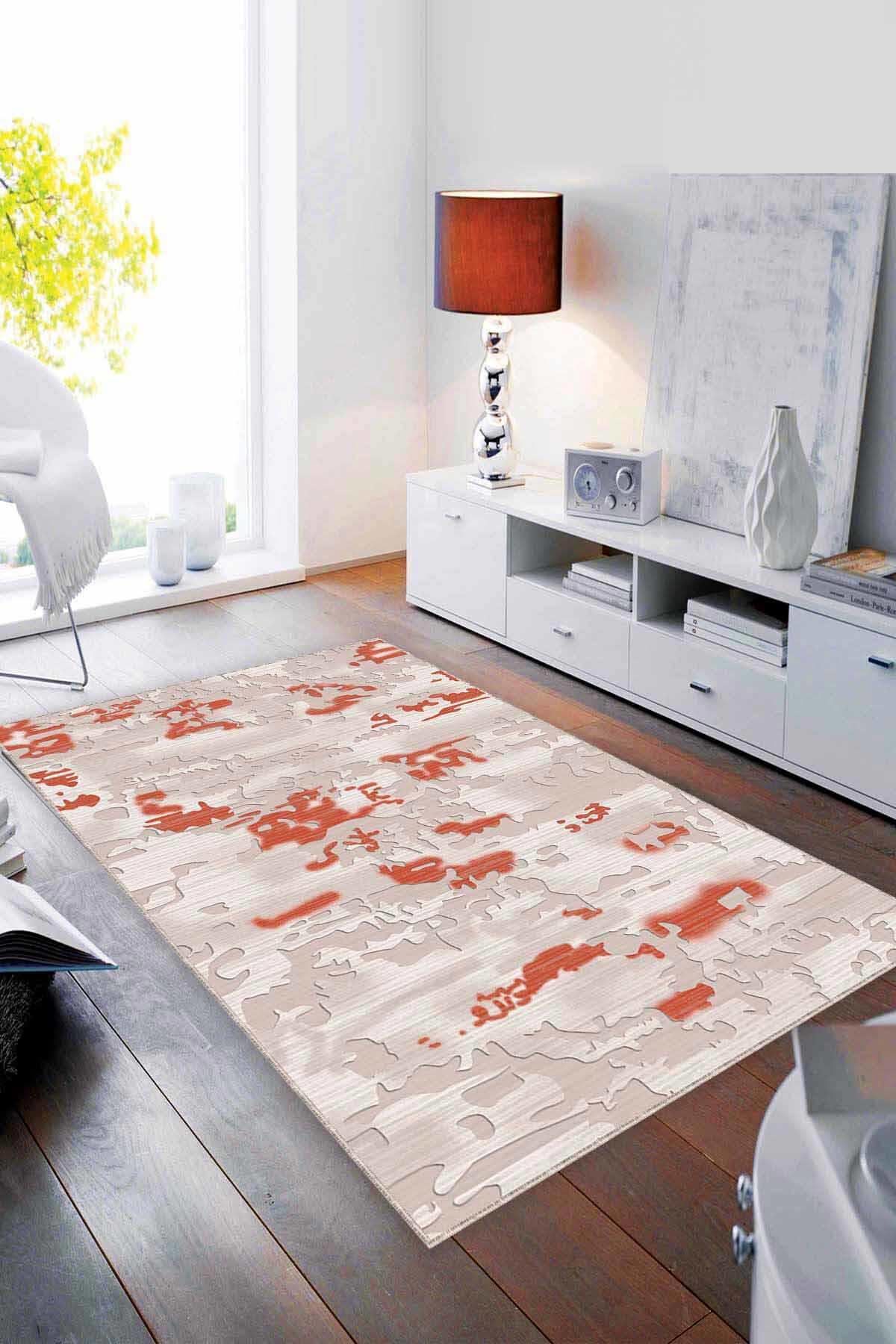 Viva Home NU004 Çok Renkli 7 mm Mikropolyester Yıkanabilir İnce Kaymaz Taban Dikdörtgen Makine Dokuma Salon Halısı 140x300 cm