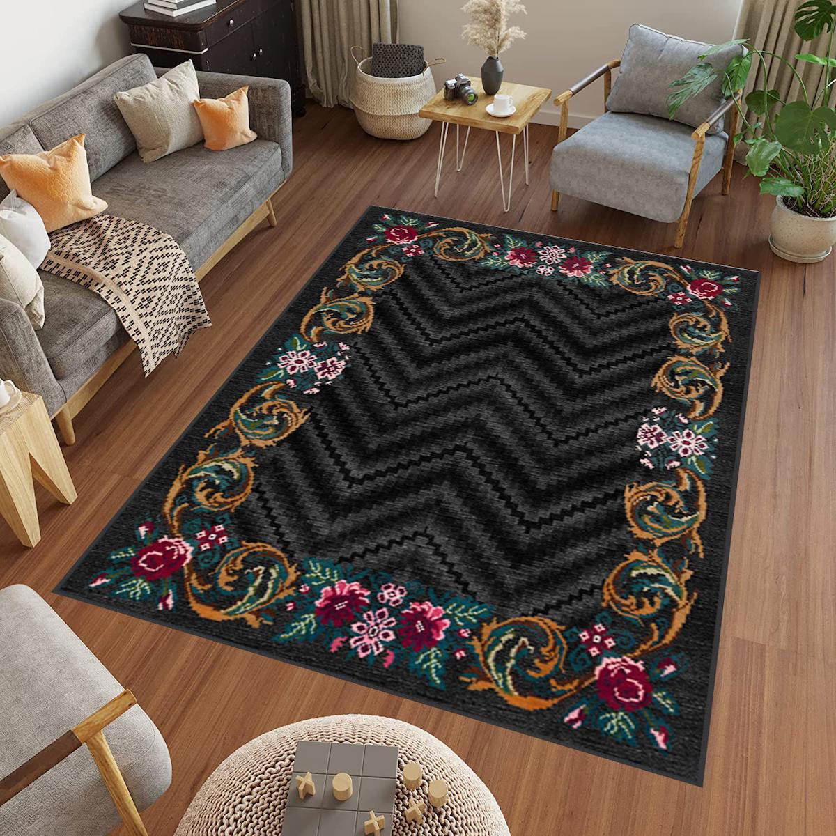 Rovigo Home RVG0710-SD237 Çok Renkli 8 mm Polyester Antibakteriyel-Leke Tutmaz-Toz Tutmaz Yıkanabilir İnce Kaymaz Dot Taban Dikdörtgen Makine Dokuma Salon Halısı 120x180 cm