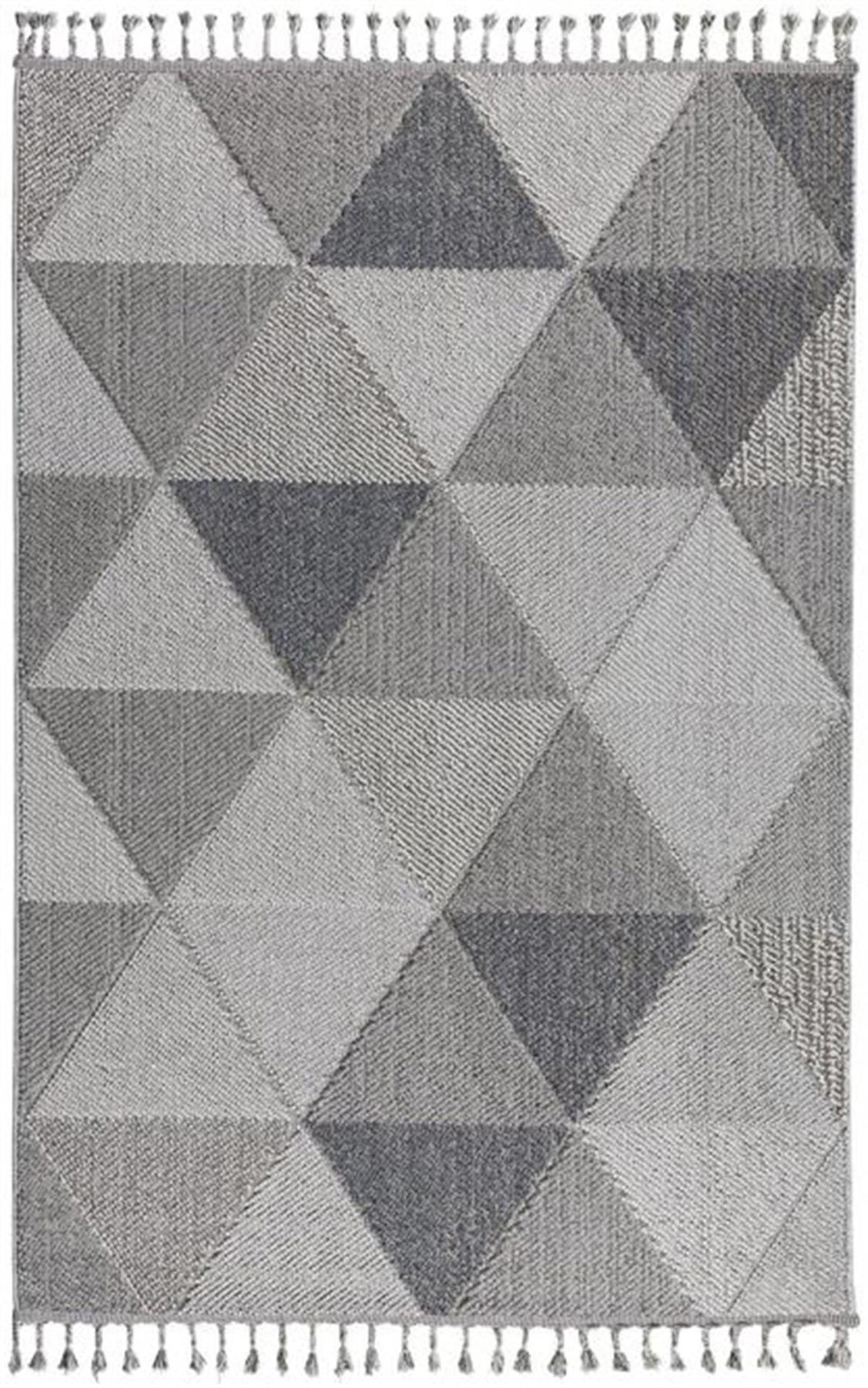 Enti Halı Bukle 1401 Gri 7 mm Polyester Toz Tutmaz Yıkanabilir Orta Dikdörtgen Makine Dokuma Salon Halısı 120x180 cm