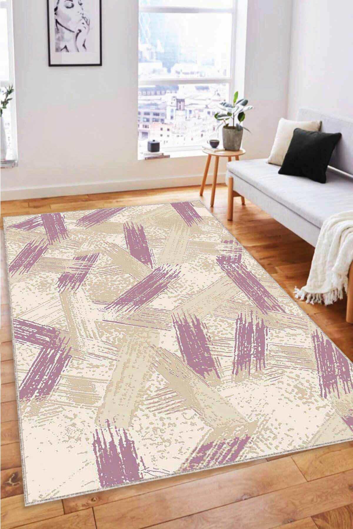 Viva Home FR02 Pembe 7 mm Mikropolyester Leke Tutmaz Yıkanabilir İnce Kaymaz Dot Taban Dikdörtgen Makine Dokuma Salon Halısı 160x300 cm
