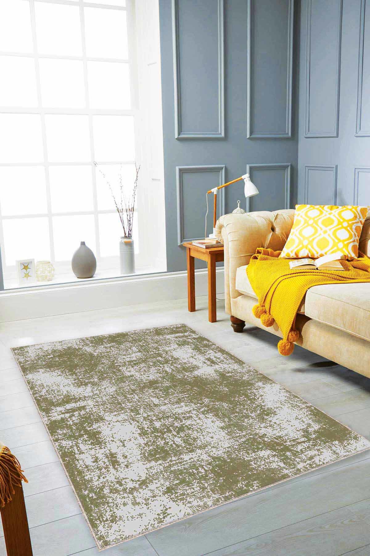 Viva Home SS08 Yeşil 7 mm Mikropolyester Yalıtıma Yardımcı Yıkanabilir İnce Kaymaz Taban Dikdörtgen Makine Dokuma Antre-Salon-Yatak Odası Halısı 80x300 cm