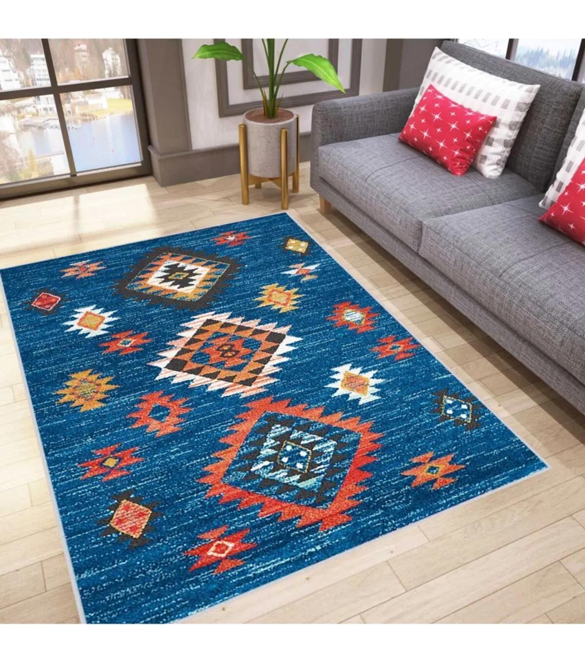 Rovigo Home RVG1023 Çok Renkli 8 mm Polyester Antibakteriyel-Leke Tutmaz-Toz Tutmaz Yıkanabilir İnce Kaymaz Dot Taban Dikdörtgen Makine Dokuma Salon Halısı 100x300 cm