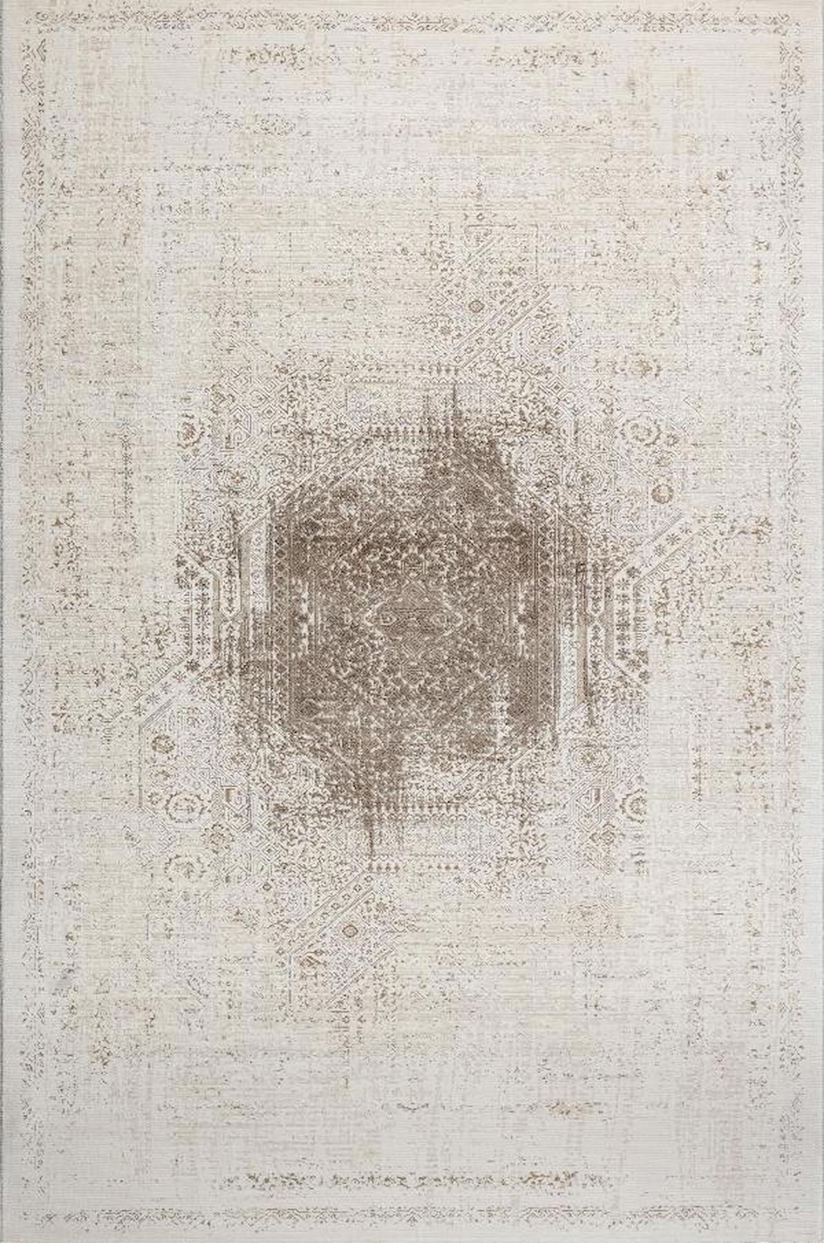 Sanat Halı Mira 3573 Krem 8 mm Akrilik Antibakteriyel Yıkanabilir Kalın Kaymaz Lateks Taban Dikdörtgen Makine Dokuma Salon Halısı 120x160 cm