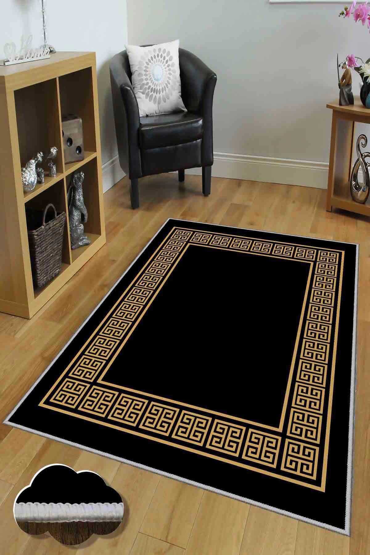 Homefesto Krem 5 mm Polyester Leke Tutmaz Yıkanabilir İnce Kaymaz Taban Dikdörtgen Makine Dokuma Salon Halısı 80x80 cm
