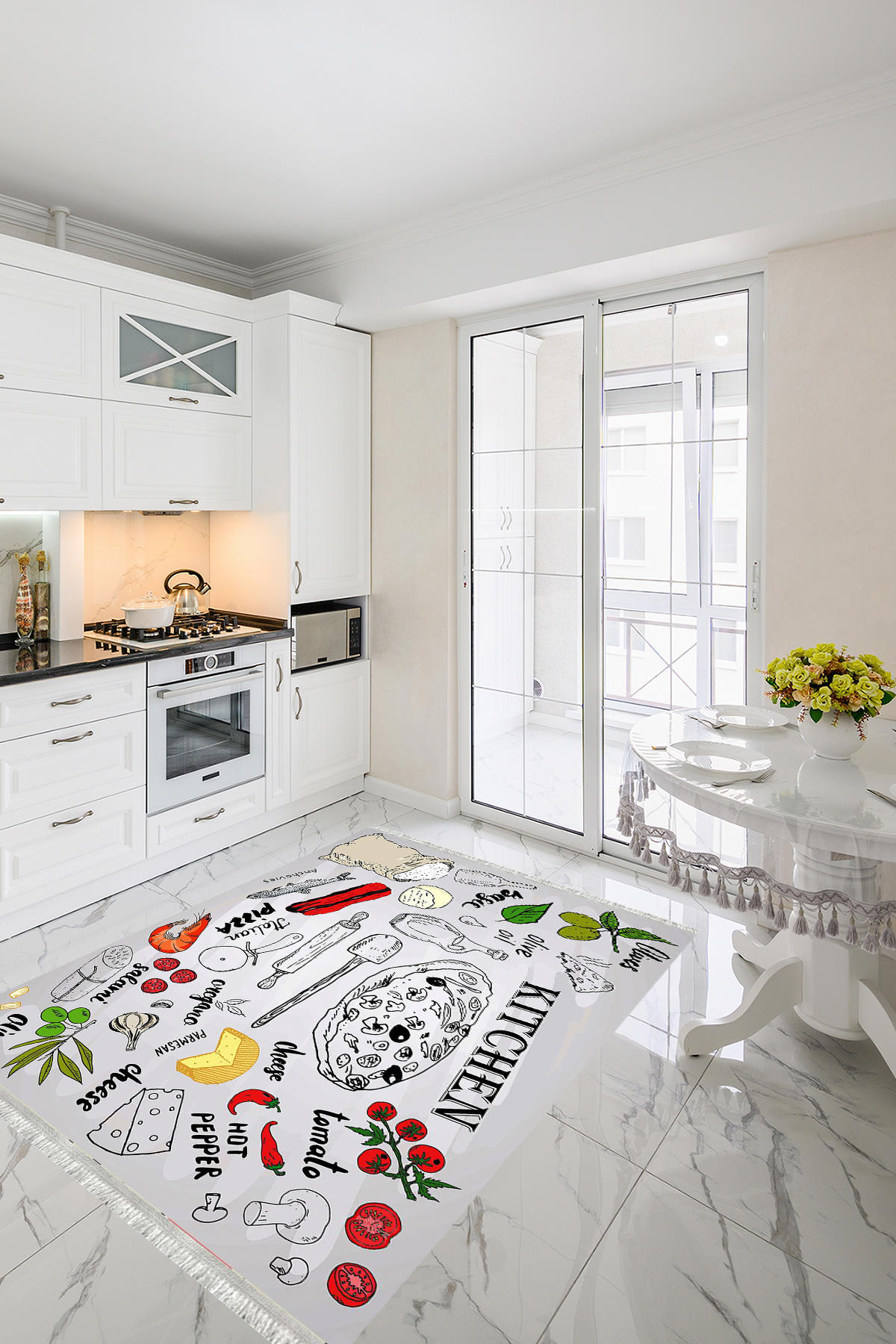 Homier Collection H-MK-9053A Krem 7 mm Pamuk Antibakteriyel Yıkanabilir Orta Kaymaz Dot Taban Dikdörtgen Makine Dokuma Salon Halısı 195x290 cm