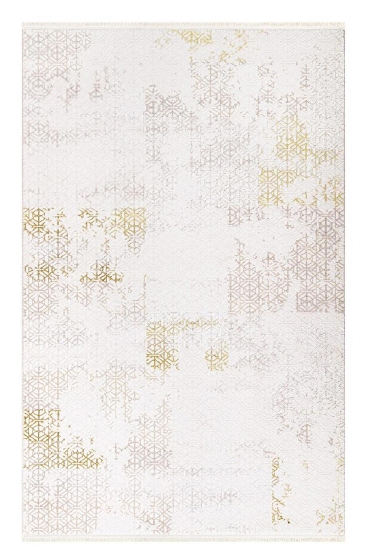 İpek Mekik Halı Anisa 15907 Sarı 10 mm Akrilik Yıkanabilir Orta Kaymaz Pamuk Taban Dikdörtgen Makine Dokuma Antre-Çocuk Odası-Salon-Yatak Odası Halısı 140x200 cm