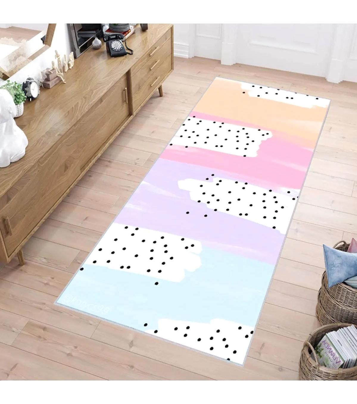 Rovigo Home RVG0243 Çok Renkli 8 mm Polyester Antibakteriyel-Leke Tutmaz-Toz Tutmaz Yıkanabilir İnce Kaymaz Dot Taban Dikdörtgen Makine Dokuma Salon Halısı 120x180 cm