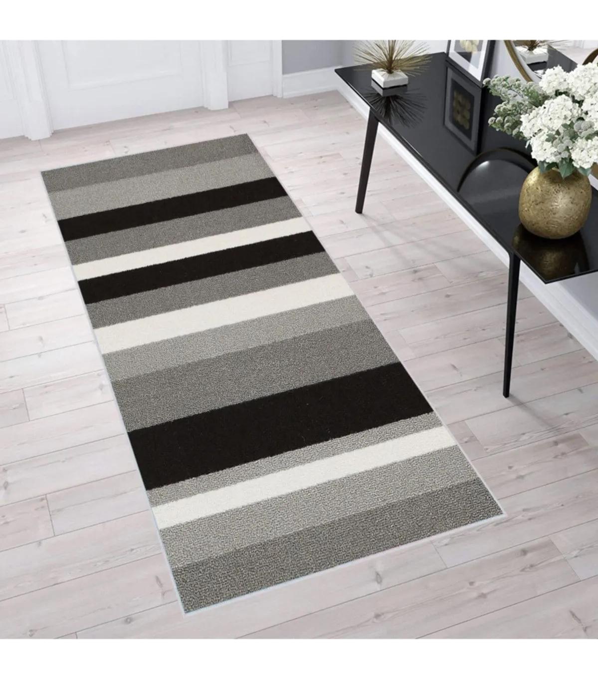 Rovigo Home RVG1697 Gri 8 mm Polyester Leke Tutmaz-Toz Tutmaz Yıkanabilir İnce Kaymaz Dot Taban Dikdörtgen Makine Dokuma Salon Halısı 80x250 cm