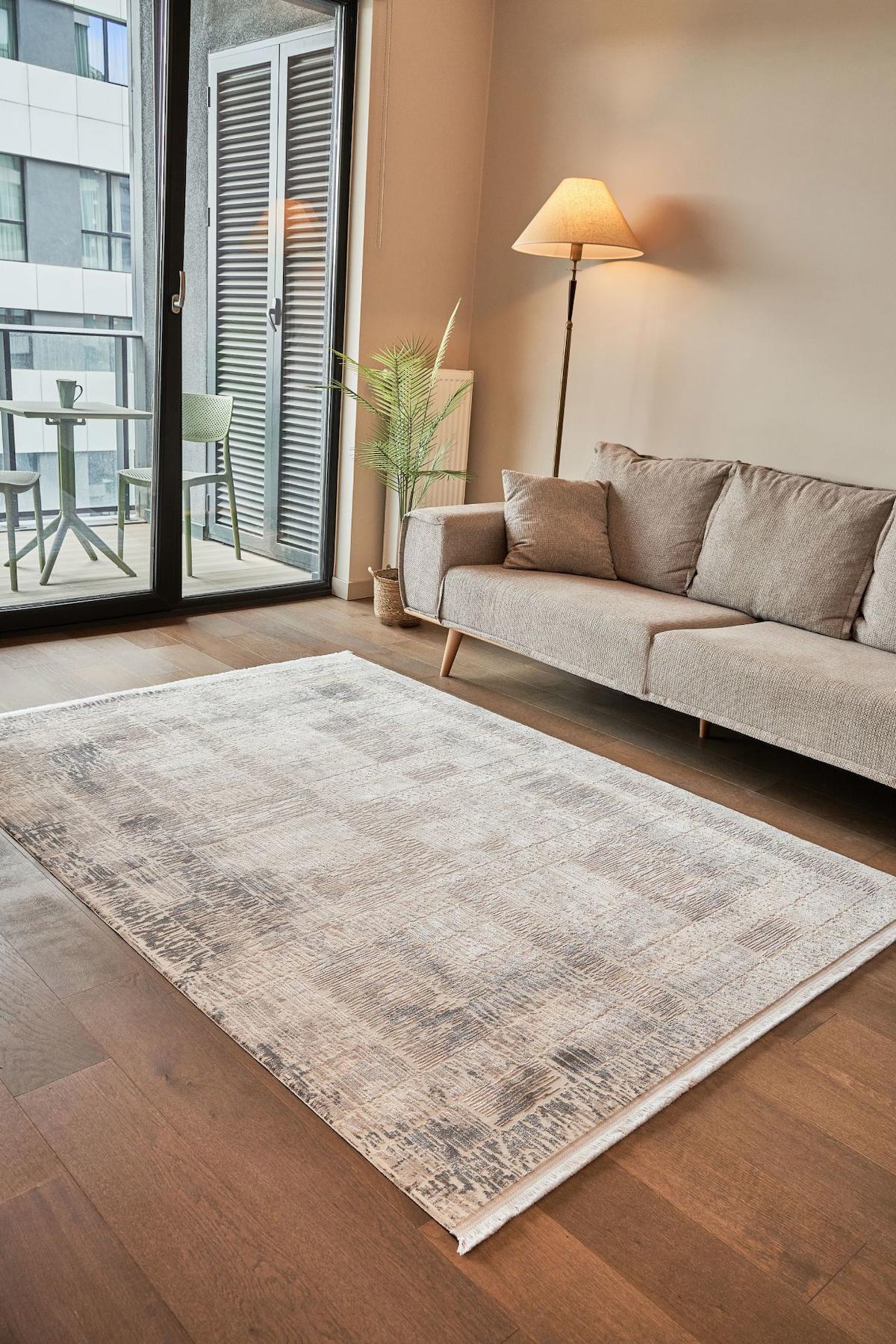 Apex Calista 1711 Çok Renkli Viskon Yıkanabilir İnce Kaymaz Jüt Taban Dikdörtgen Makine Dokuma Salon Halısı 80x120 cm