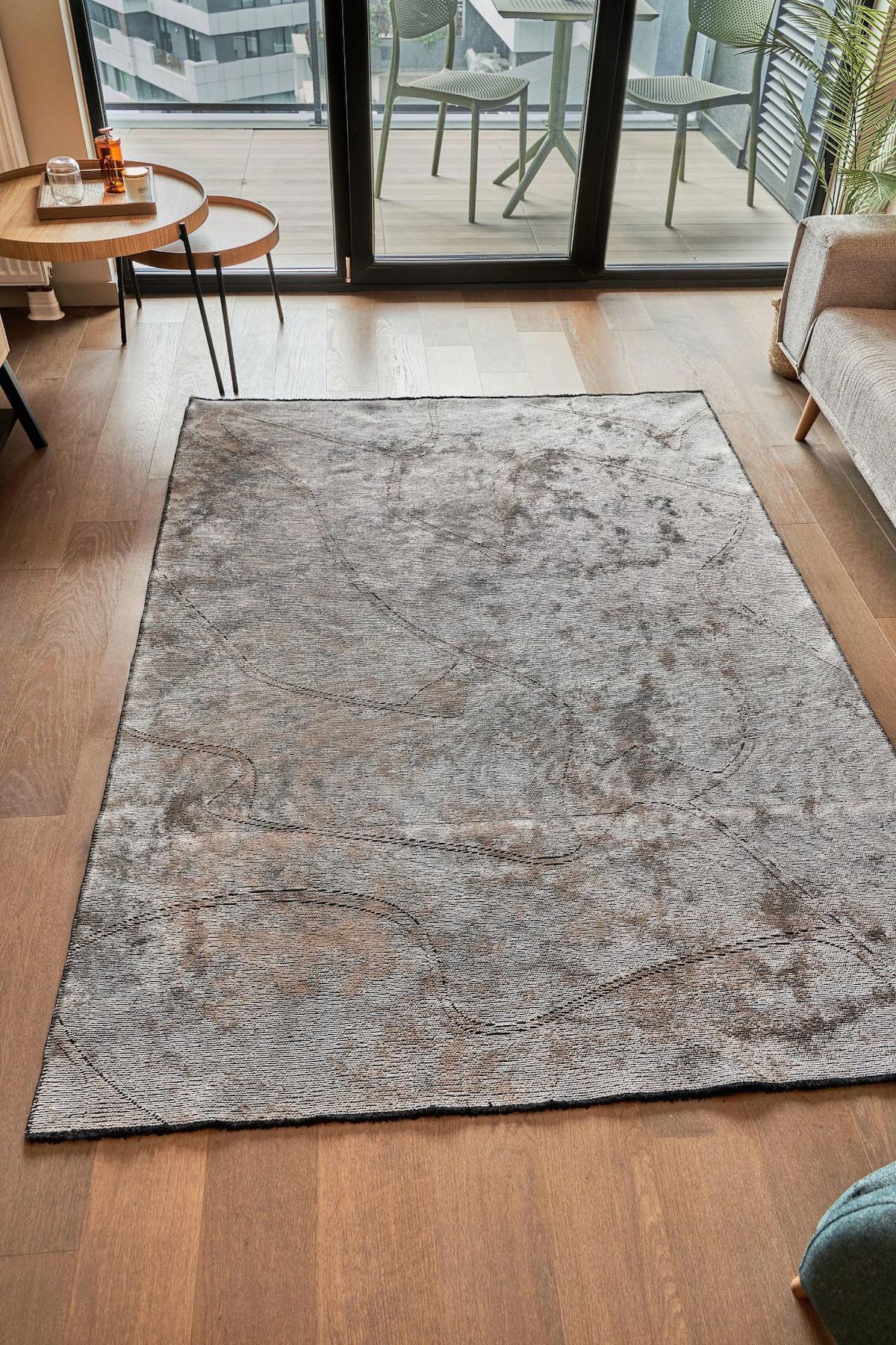 Apex Hare Premium 1322 Çok Renkli Pamuk Yıkanabilir İnce Kaymaz Jüt Taban Dikdörtgen Makine Dokuma Salon Halısı 120x180 cm