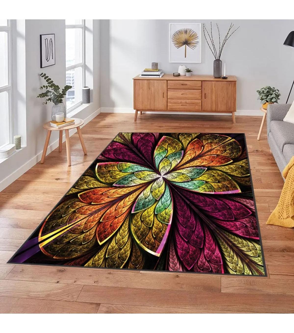 Rovigo Home RVG1897-SD137 Çok Renkli 8 mm Polyester Antibakteriyel-Leke Tutmaz-Toz Tutmaz Yıkanabilir İnce Kaymaz Dot Taban Dikdörtgen Makine Dokuma Salon Halısı 100x150 cm