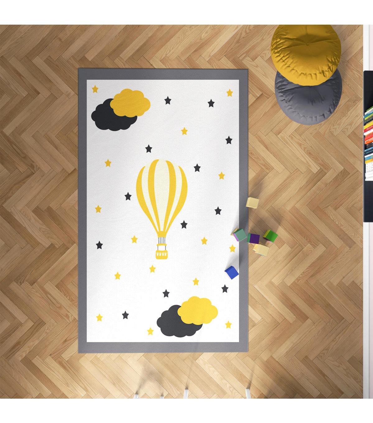 Chiron Baby Ceritti CRTT019 Krem 5 mm Pamuk-Polyester Antialerjenik Yıkanabilir İnce Kaymaz Taban Figürlü Dikdörtgen Makine Dokuma Çocuk Odası Halısı 100x650 cm