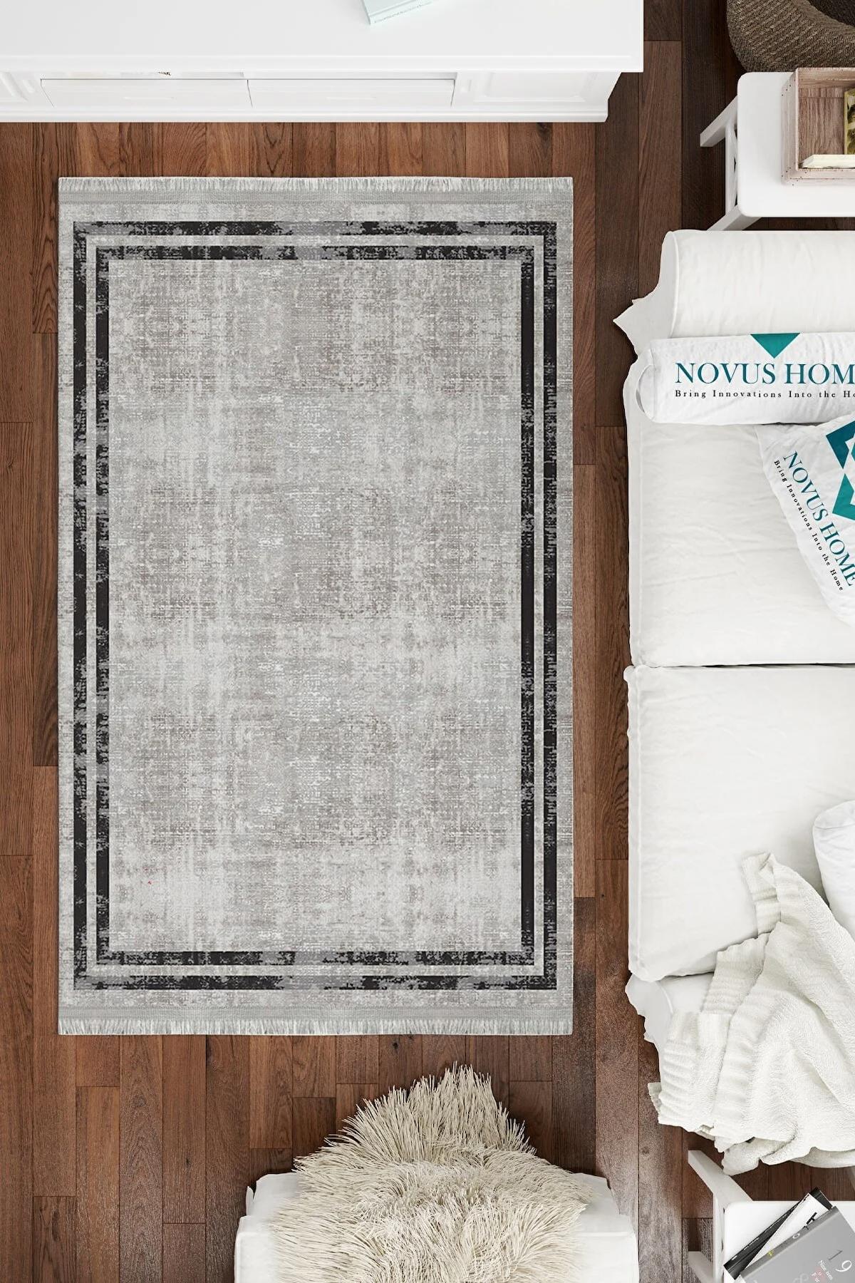 Novus Home Punto Serisi Gri-Mavi 7 mm Polyester Antibakteriyel-Toz Tutmaz-Yalıtıma Yardımcı Yıkanabilir İnce Kaymaz Taban Dikdörtgen Makine Dokuma Antre-Salon-Yatak Odası Halısı 160x230 cm