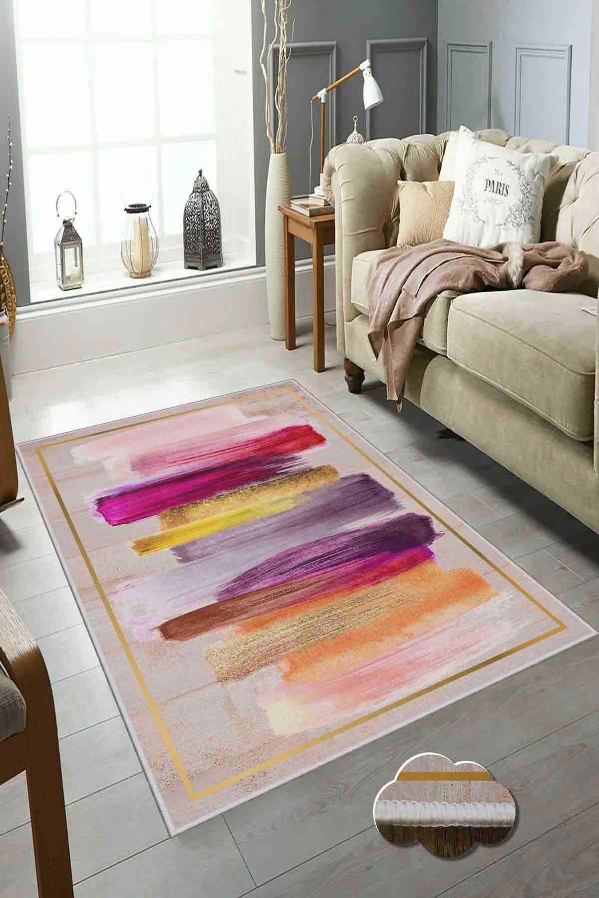 Homefesto Krem 5 mm Polyester Leke Tutmaz Yıkanabilir İnce Kaymaz Taban Dikdörtgen Makine Dokuma Salon Halısı 240x300 cm