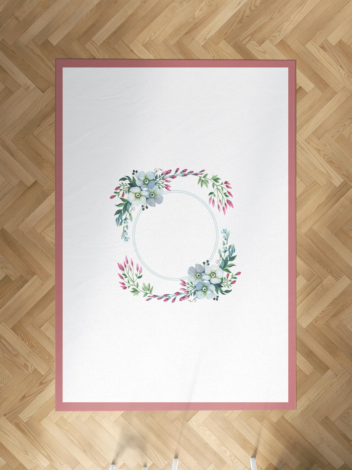 Mekta Home Çiçek Krem 10 mm Antibakteriyel Yıkanabilir İnce Kaymaz Dot Taban Dikdörtgen Makine Dokuma Çocuk Odası Halısı 170x170 cm