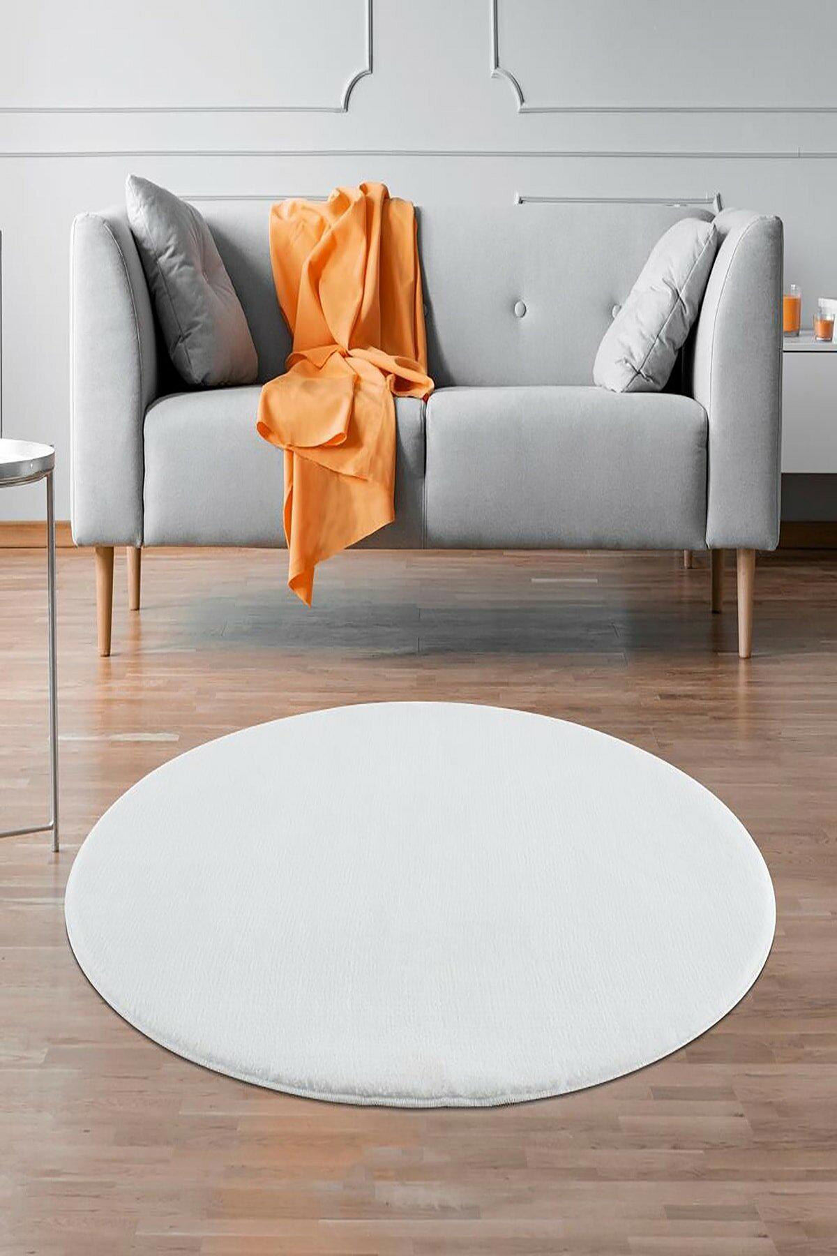 Homefesto Krem 5 mm Polyester Leke Tutmaz Yıkanabilir İnce Kaymaz Taban Yuvarlak Makine Dokuma Salon Halısı 200x290 cm