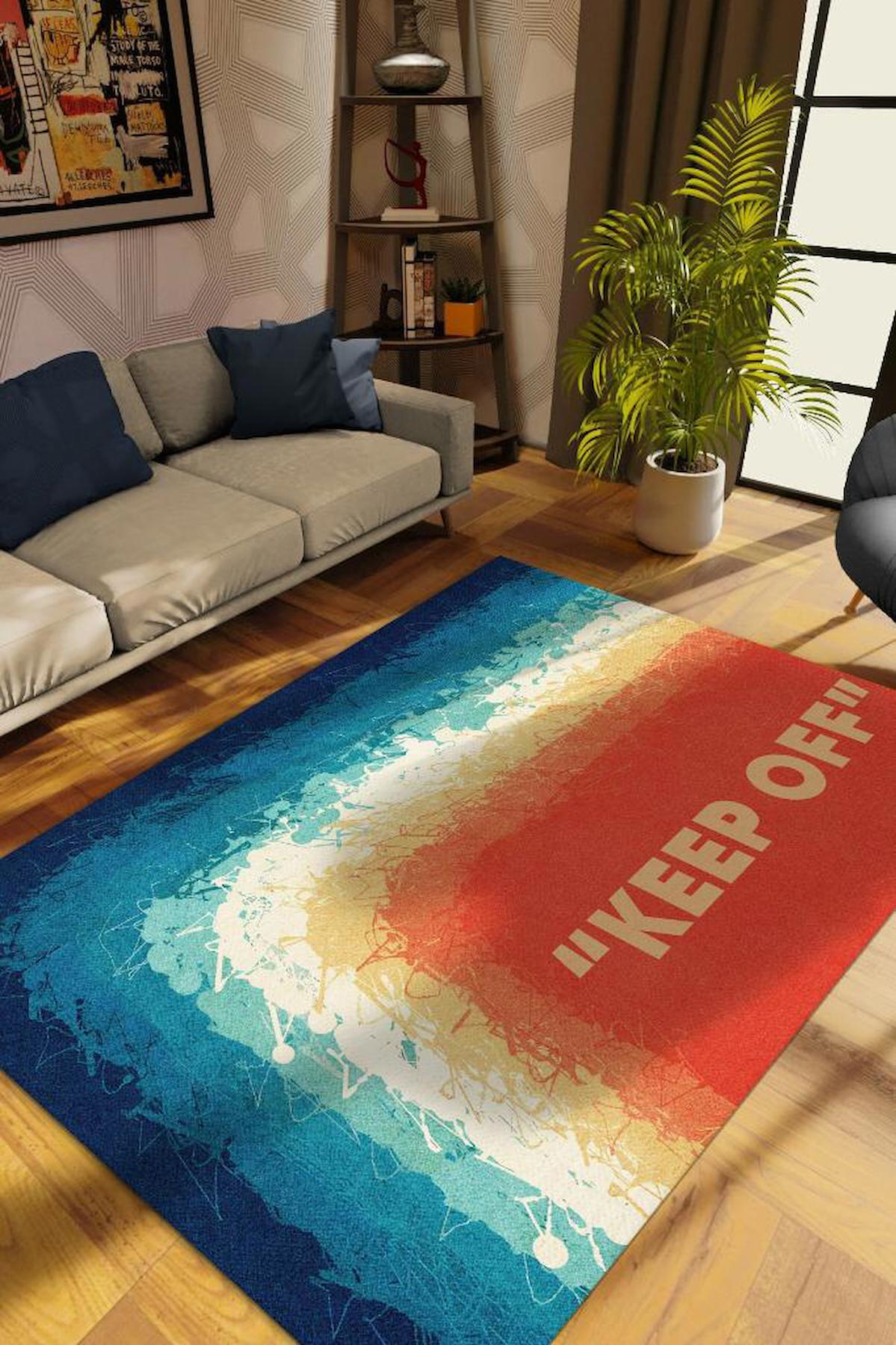 Homshtag Uzak Dur Krem 4 mm Pamuk Antistatik Yıkanabilir İnce Kaymaz Dikdörtgen Makine Dokuma Salon Halısı 60x100 cm