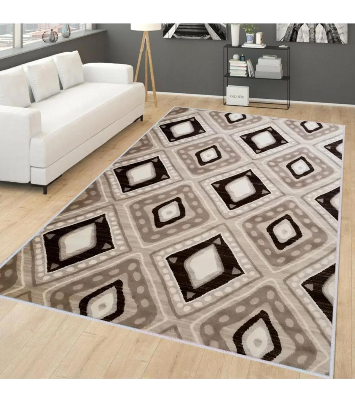 Rovigo Home RVG1753 Çok Renkli 8 mm Polyester Antibakteriyel-Leke Tutmaz-Toz Tutmaz Yıkanabilir İnce Kaymaz Dot Taban Dikdörtgen Makine Dokuma Salon Halısı 200x290 cm
