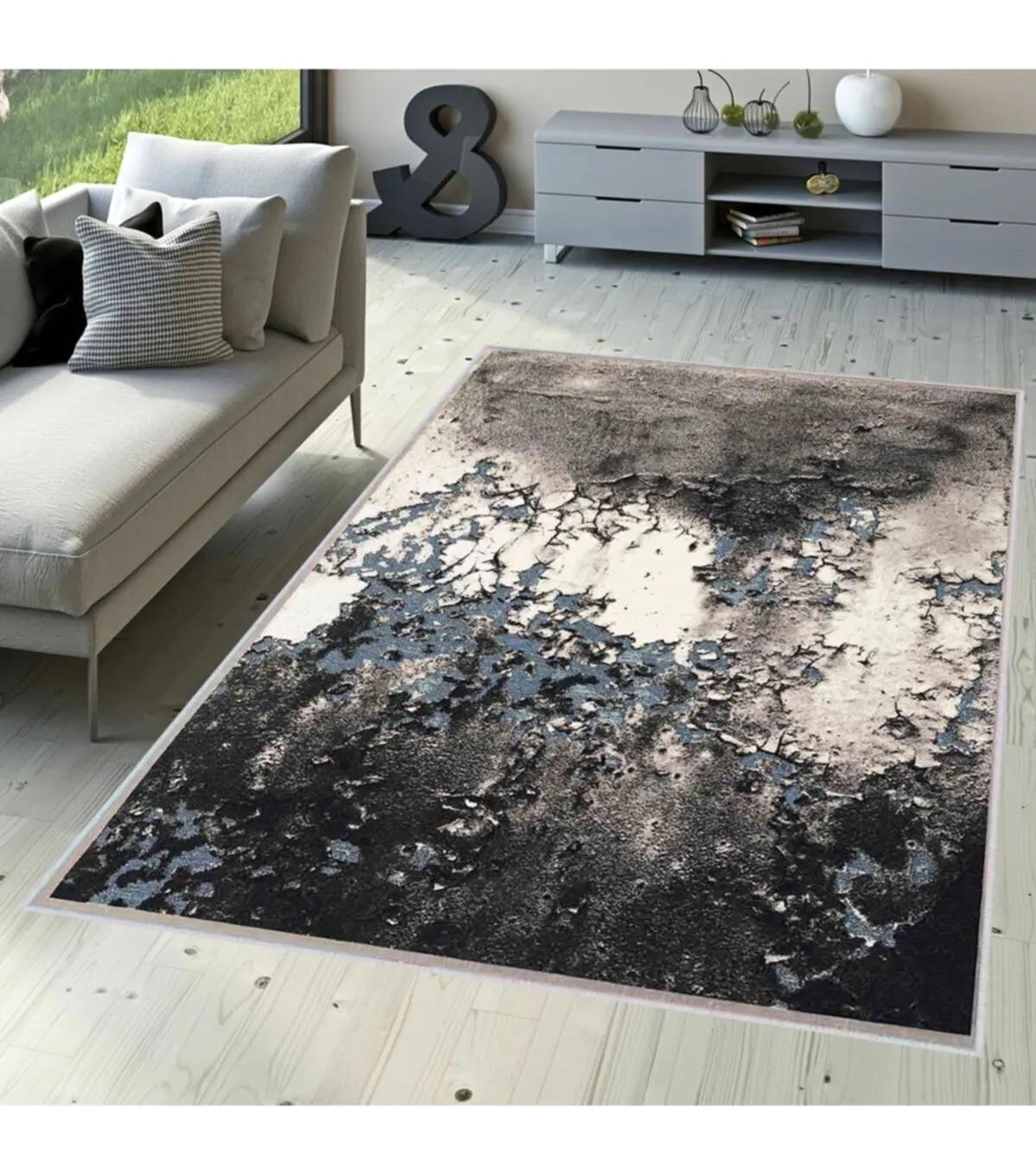 Rovigo Home RVG1627 Gri 8 mm Polyester Leke Tutmaz-Toz Tutmaz Yıkanabilir İnce Kaymaz Dot Taban Dikdörtgen Makine Dokuma Salon Halısı 160x230 cm