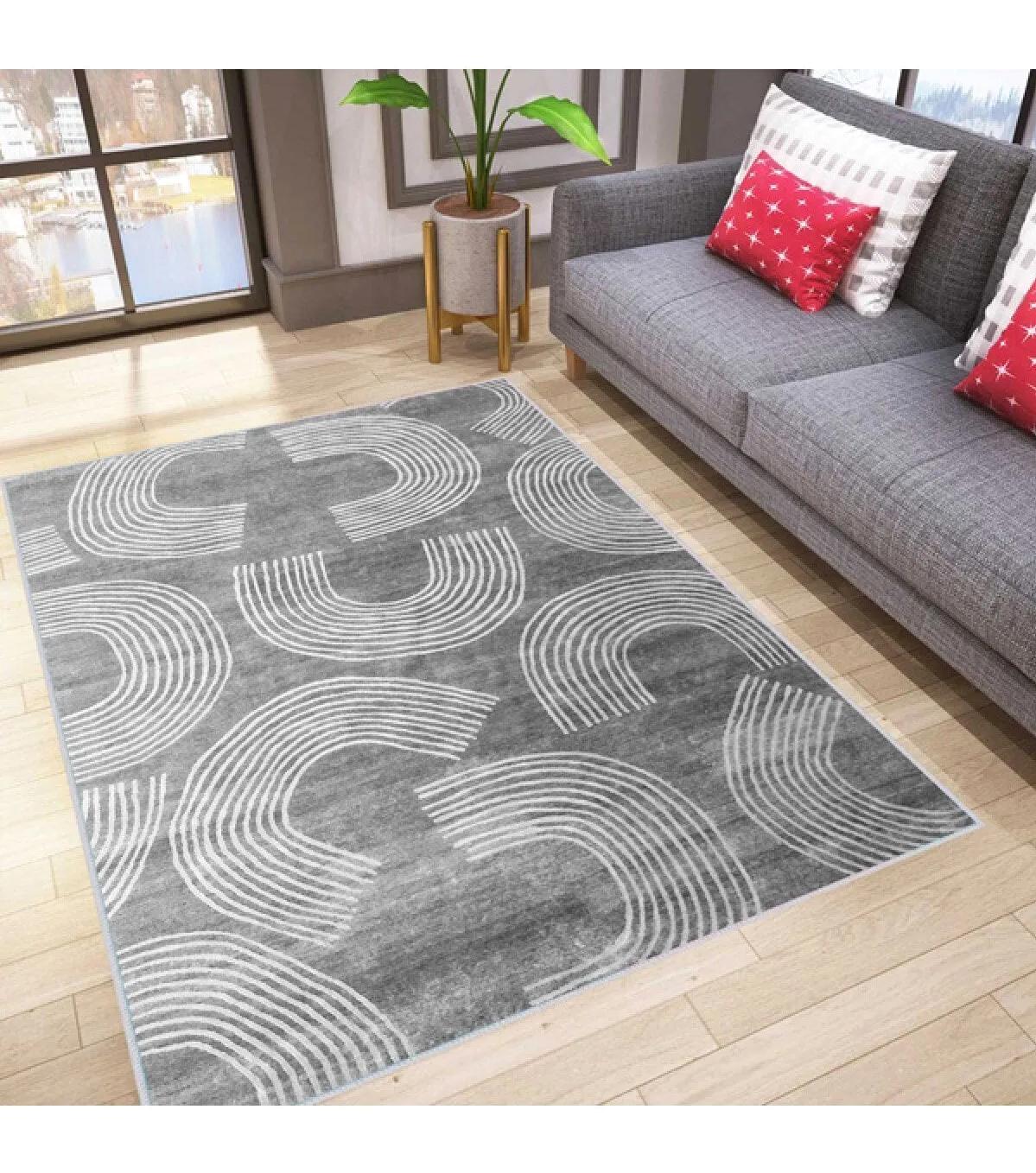 Rovigo Home RVG0018-SD848 Gri 8 mm Polyester Yıkanabilir Orta Kaymaz Dot Taban Dikdörtgen Makine Dokuma Salon Halısı 100x200 cm