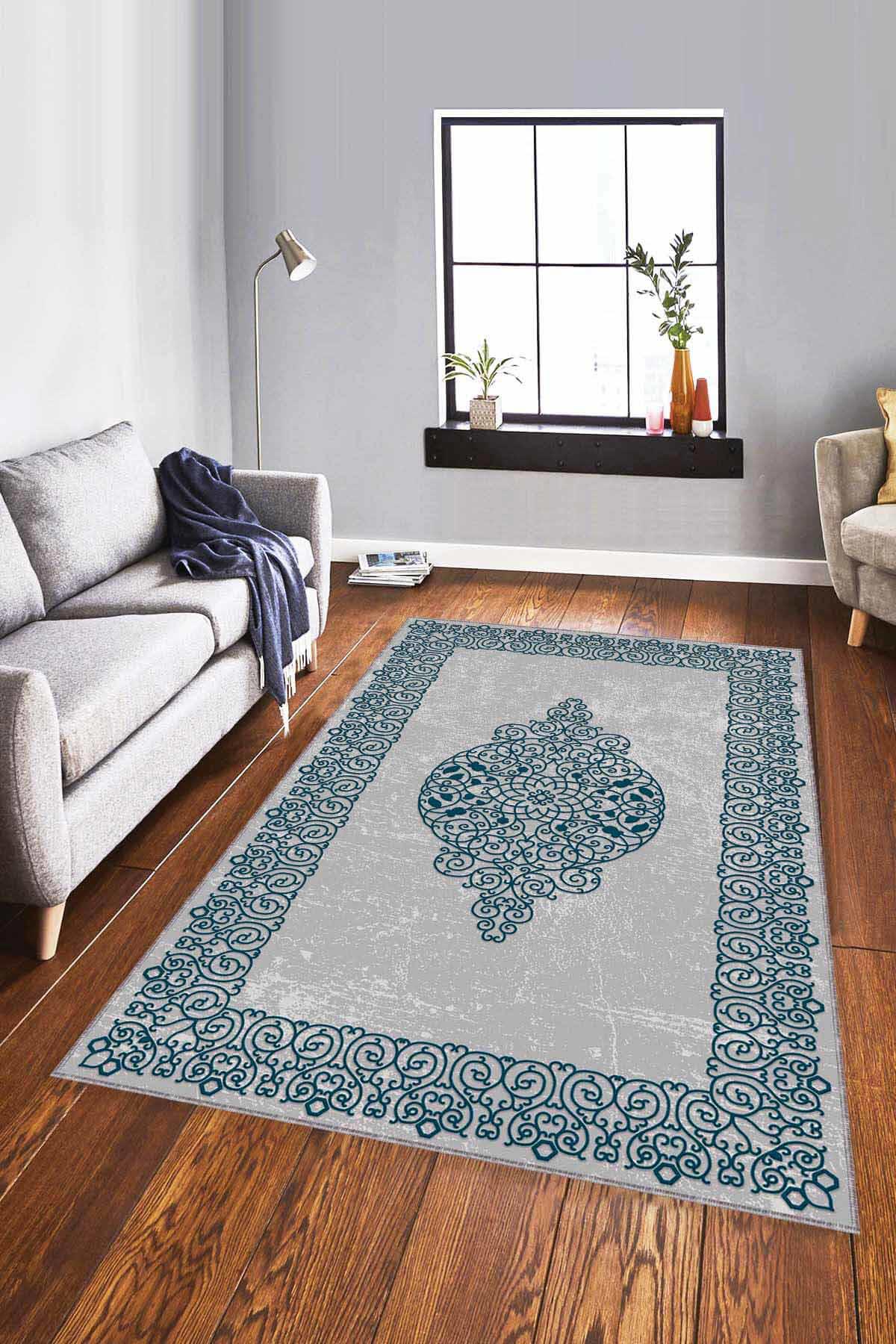Viva Home MK49 Çok Renkli 7 mm Mikropolyester Leke Tutmaz-Yalıtıma Yardımcı Yıkanabilir İnce Kaymaz Taban Dikdörtgen Makine Dokuma Salon Halısı 100x550 cm