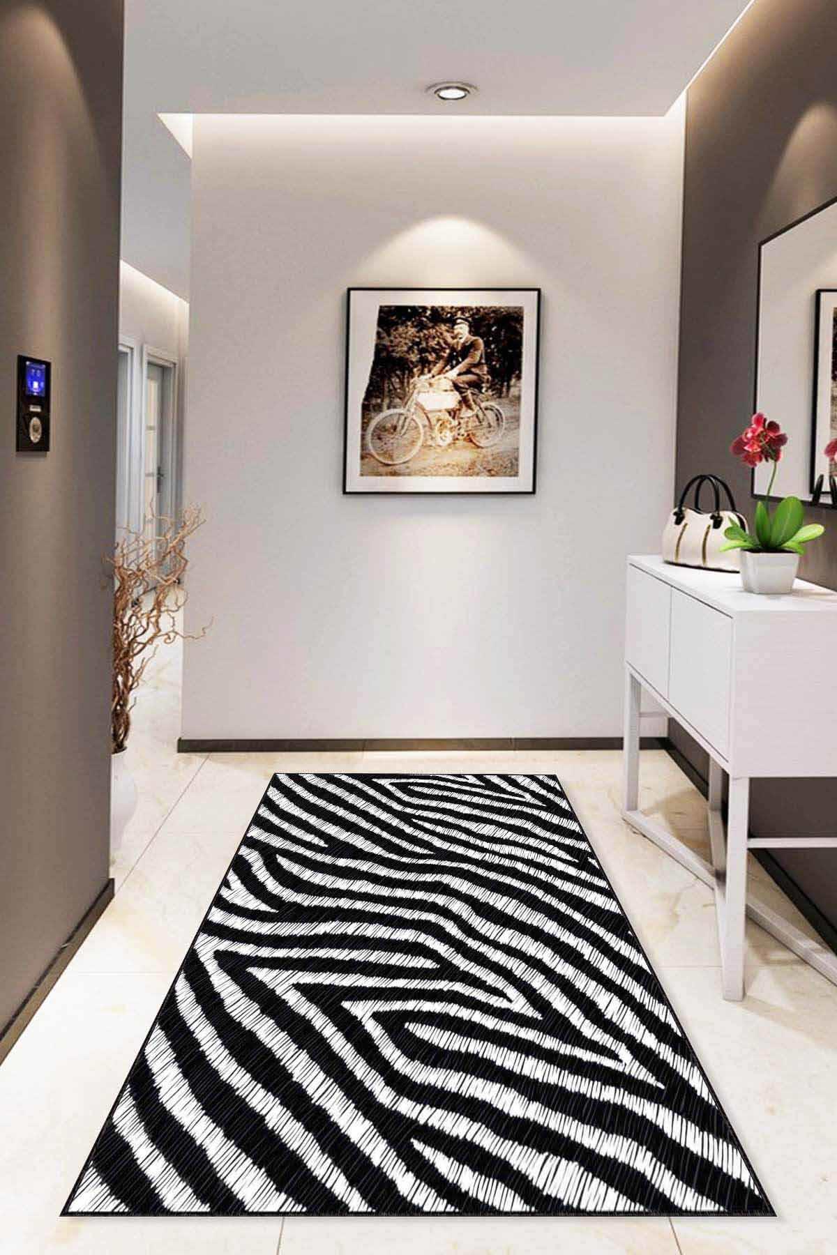 Viva Home RV206 Siyah 7 mm Mikropolyester Antibakteriyel Yıkanabilir İnce Kaymaz Dot Taban Dikdörtgen Makine Dokuma Salon Halısı 100x300 cm