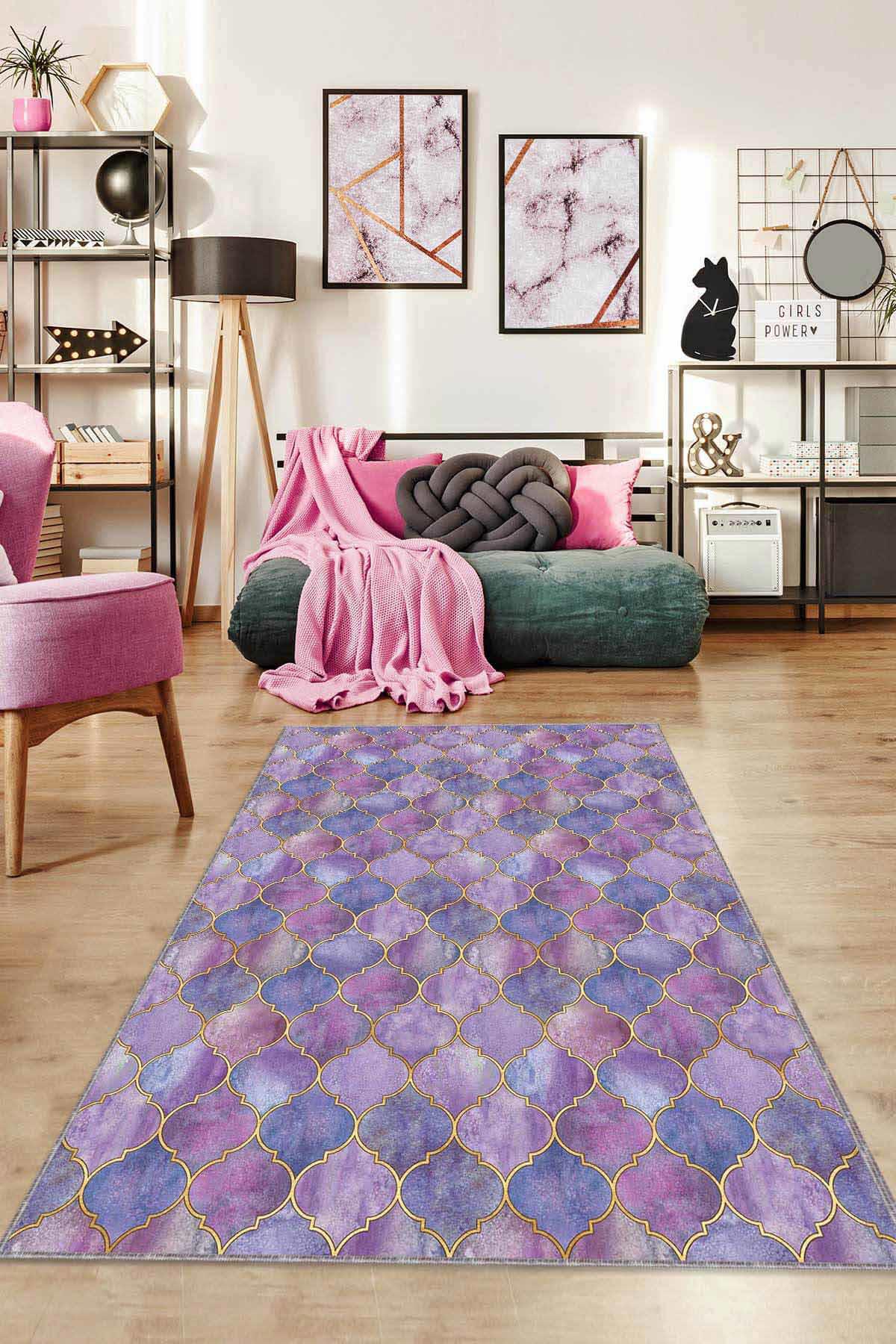 Viva Home RV158 Çok Renkli 7 mm Mikropolyester Silinebilir Yıkanabilir Orta Kaymaz Dikdörtgen Makine Dokuma Salon Halısı 80x150 cm