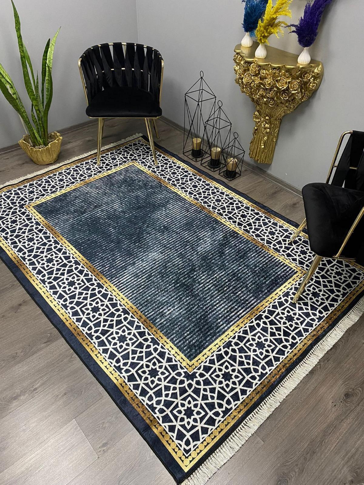 Halı Furyası Lalin Siyah 10 mm Polyester Antialerjenik Yıkanabilir İnce Kaymaz Deri Taban Dikdörtgen Makine Dokuma Salon Halısı 100x150 cm