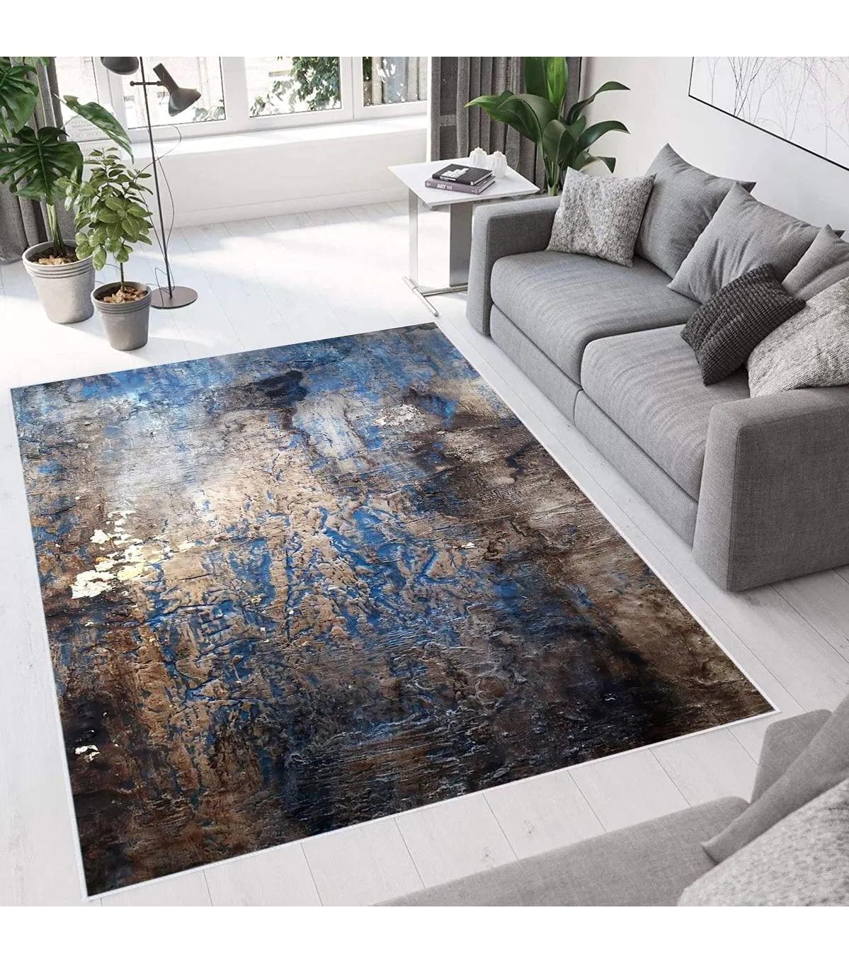 Rovigo Home RVG0671 Çok Renkli 8 mm Polyester Antibakteriyel-Leke Tutmaz-Toz Tutmaz Yıkanabilir İnce Kaymaz Dot Taban Dikdörtgen Makine Dokuma Salon Halısı 100x200 cm