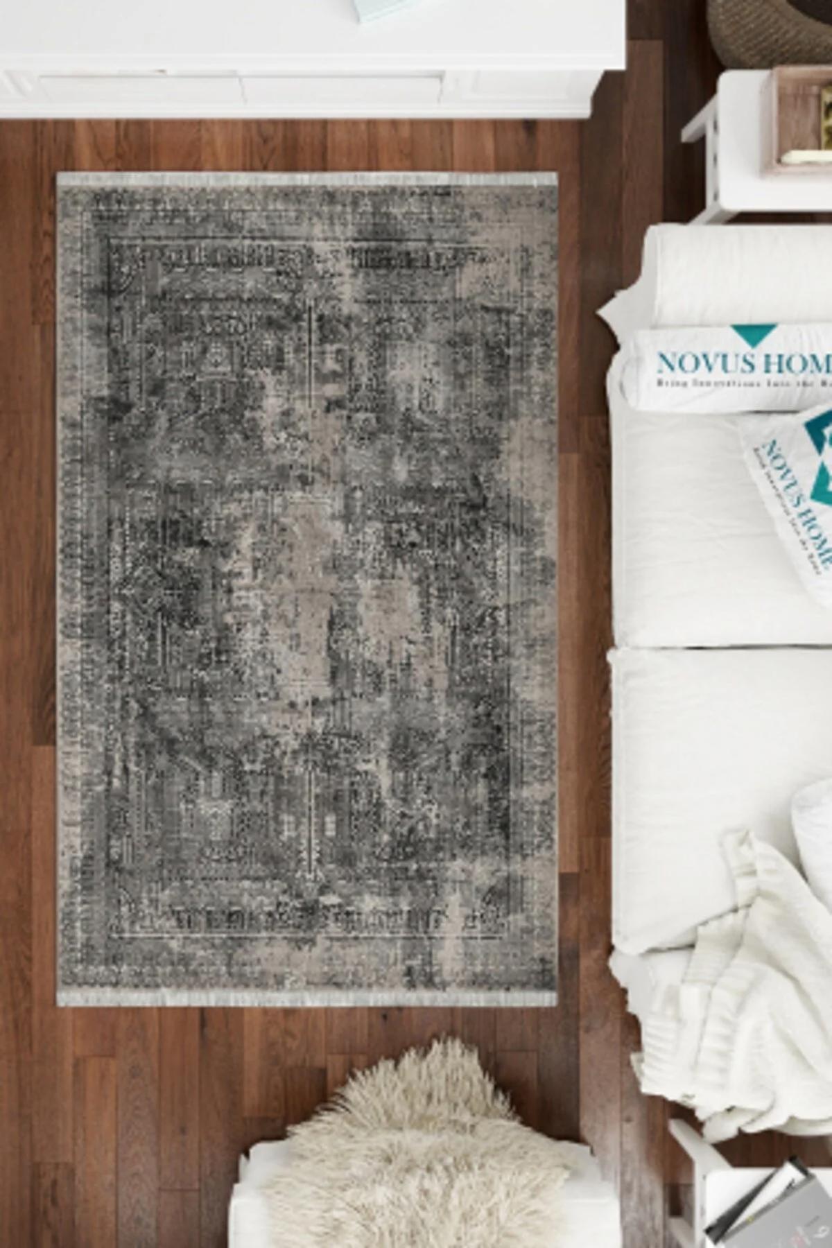 Novus Home Cotton Serisi Bej - Mavi 5 mm Pamuk Antibakteriyel-Toz Tutmaz-Yalıtıma Yardımcı Yıkanabilir İnce Kaymaz Taban Dikdörtgen Makine Dokuma Antre-Salon-Yatak Odası Halısı 80x150 cm