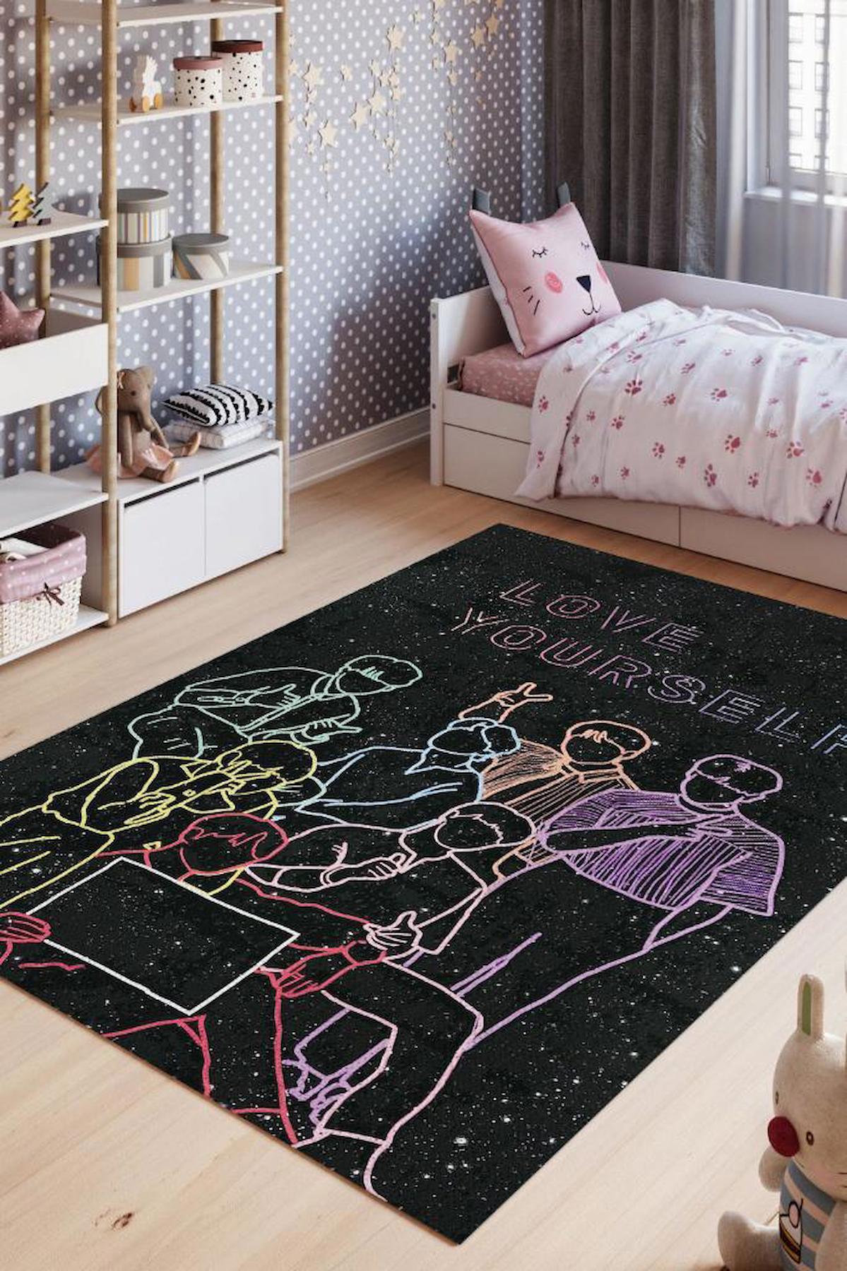 Homshtag Kendini Sev Krem 4 mm Pamuk Antistatik Yıkanabilir İnce Kaymaz Dikdörtgen Makine Dokuma Genç Odası Halısı 80x120 cm