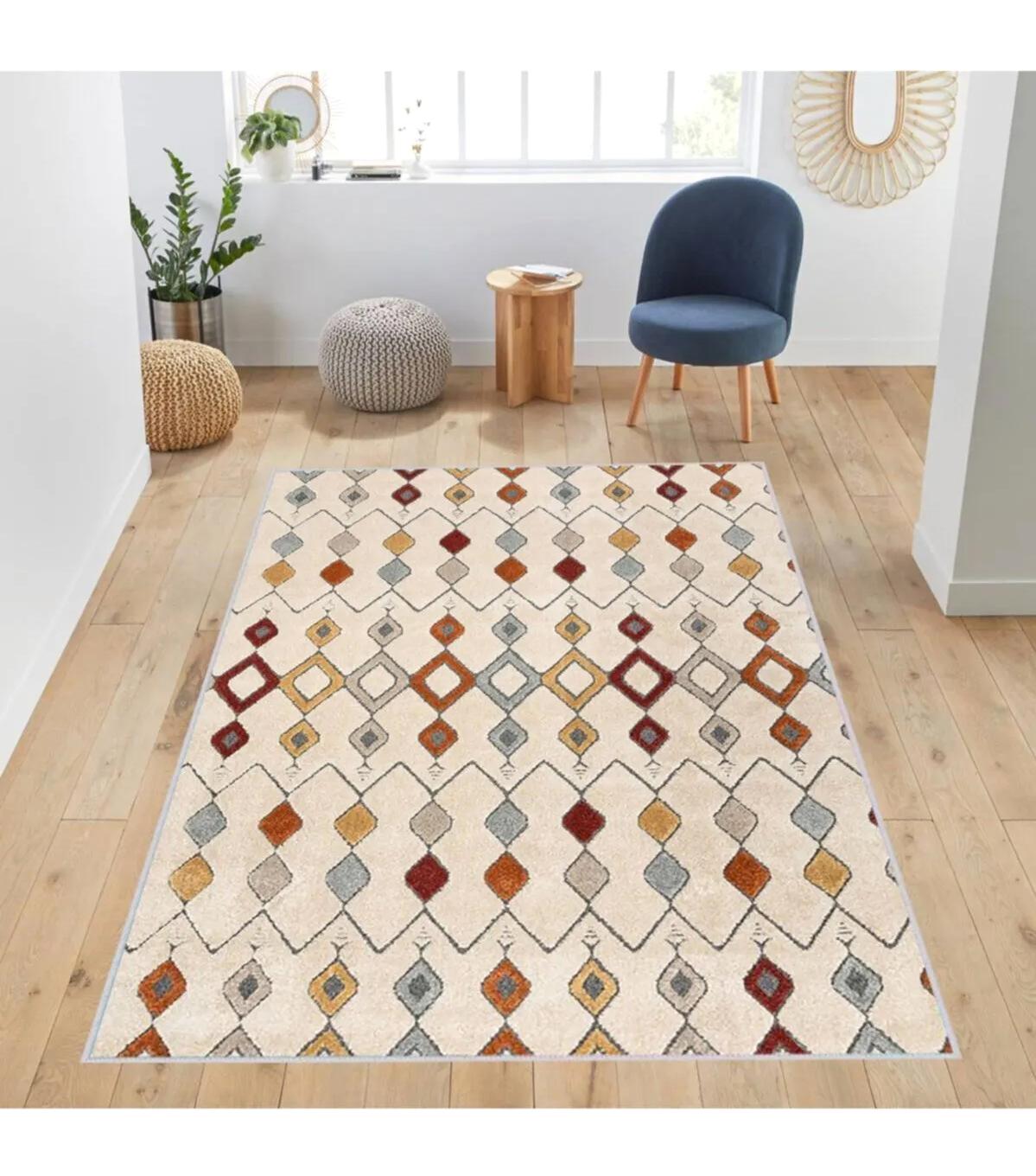 Rovigo Home RVG1014 Krem 8 mm Polyester Antibakteriyel-Leke Tutmaz-Toz Tutmaz Yıkanabilir İnce Kaymaz Dot Taban Dikdörtgen Makine Dokuma Salon Halısı 80x150 cm