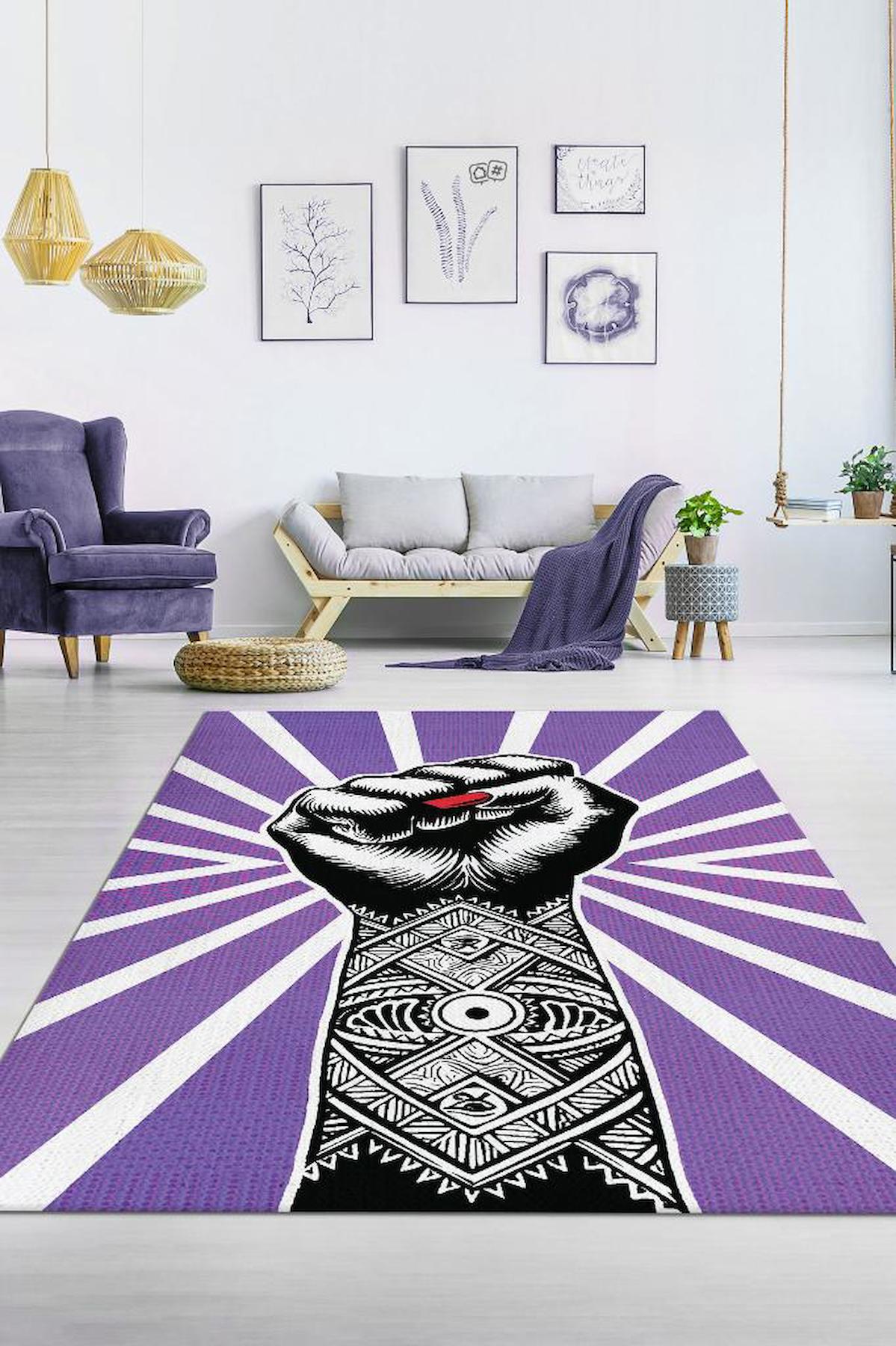 Homshtag Özgürlük Anı Çok Renkli 4 mm Pamuk Antistatik Yıkanabilir İnce Kaymaz Dikdörtgen Makine Dokuma Salon Halısı 100x200 cm