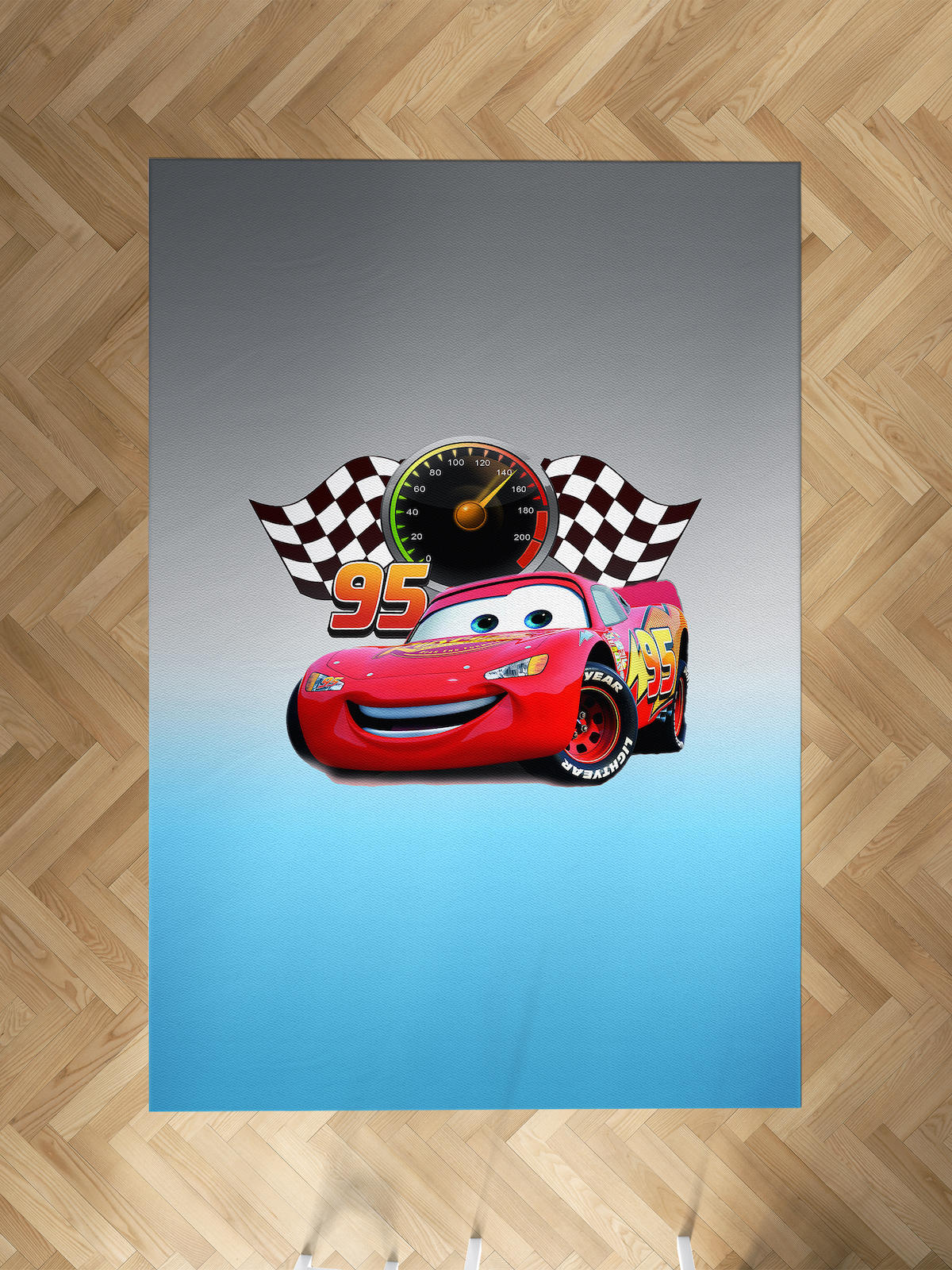 Mekta Home Şimşek McQueen Çok Renkli 10 mm Antibakteriyel Yıkanabilir İnce Kaymaz Dot Taban Dikdörtgen Makine Dokuma Çocuk Odası Halısı 200x200 cm